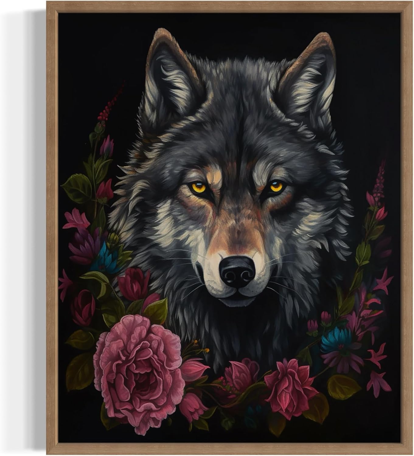 Vintage Wolf Poster Art Print, Halloween Scary Wall Art Academia Spooky Painting Decoration for Horror Prints, Gothic Posters Bedroom Decor 89 (Vintage Wolf, 16 x 20 inches, Wood Frame)