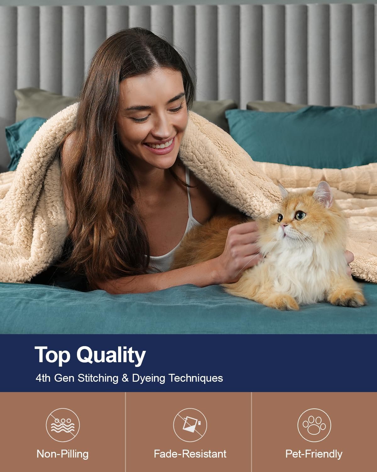 Pawque Super Soft Cozy Throw Blanket Twin Size for Couch Bed, Fluffy Sherpa Fleece Reversible Thick Warm Fuzzy Blanket for All-Season, 3D Checkered Jacquard Decorative Blankets, Khaki, 60" x 80"