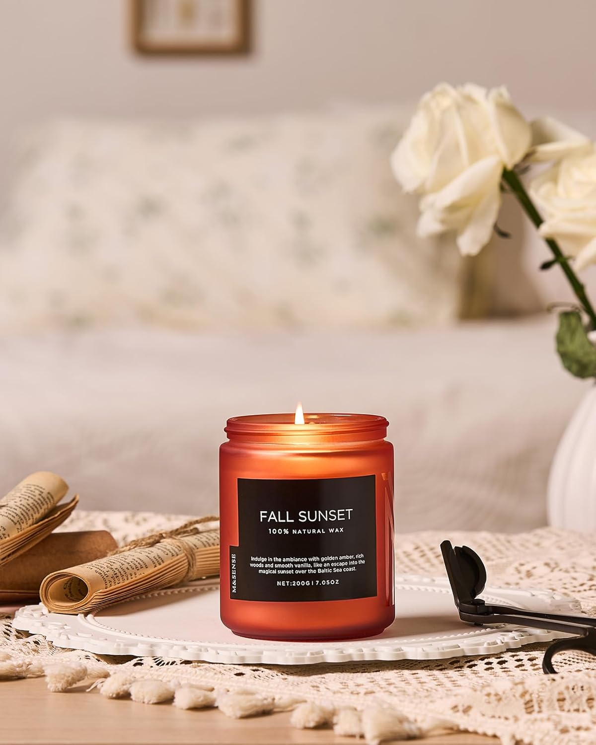 M&SENSE Baltic Amber Scented Organic Soy Wax Clean Non Toxic Candle, Cotton Wick 7.05oz Up to 50 Hours Burn Time, Housewarming Candle for Home Scented