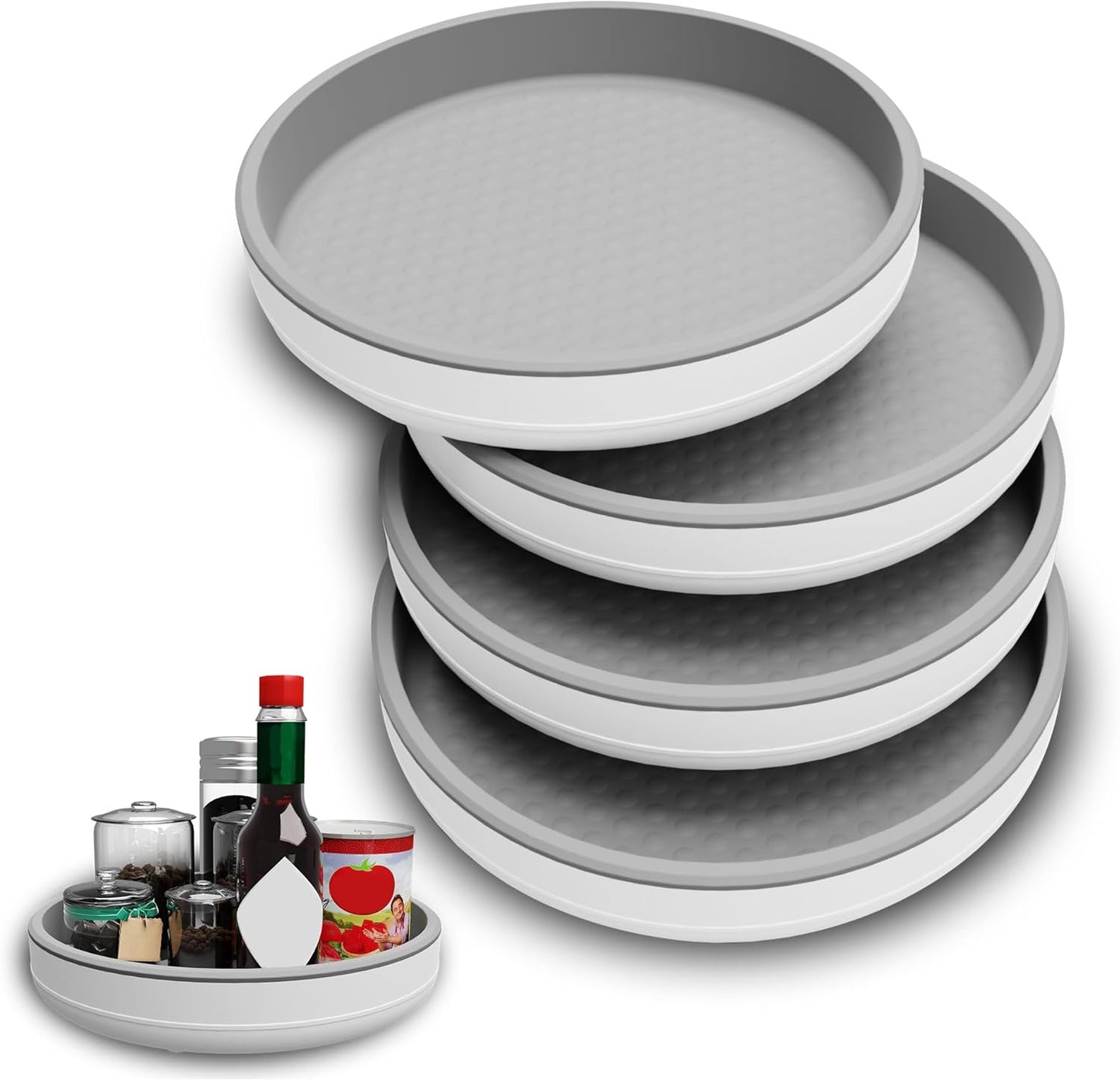 4 Pack 10 Inch Non-Skid Lazy Susan Turntable Organizers - Spinning Rack for Pantry Organization and Storage, Kitchen, Cabinet, Fridge, Bathroom Vanity, Countertop, Under Sink Organizing, Spice Rack