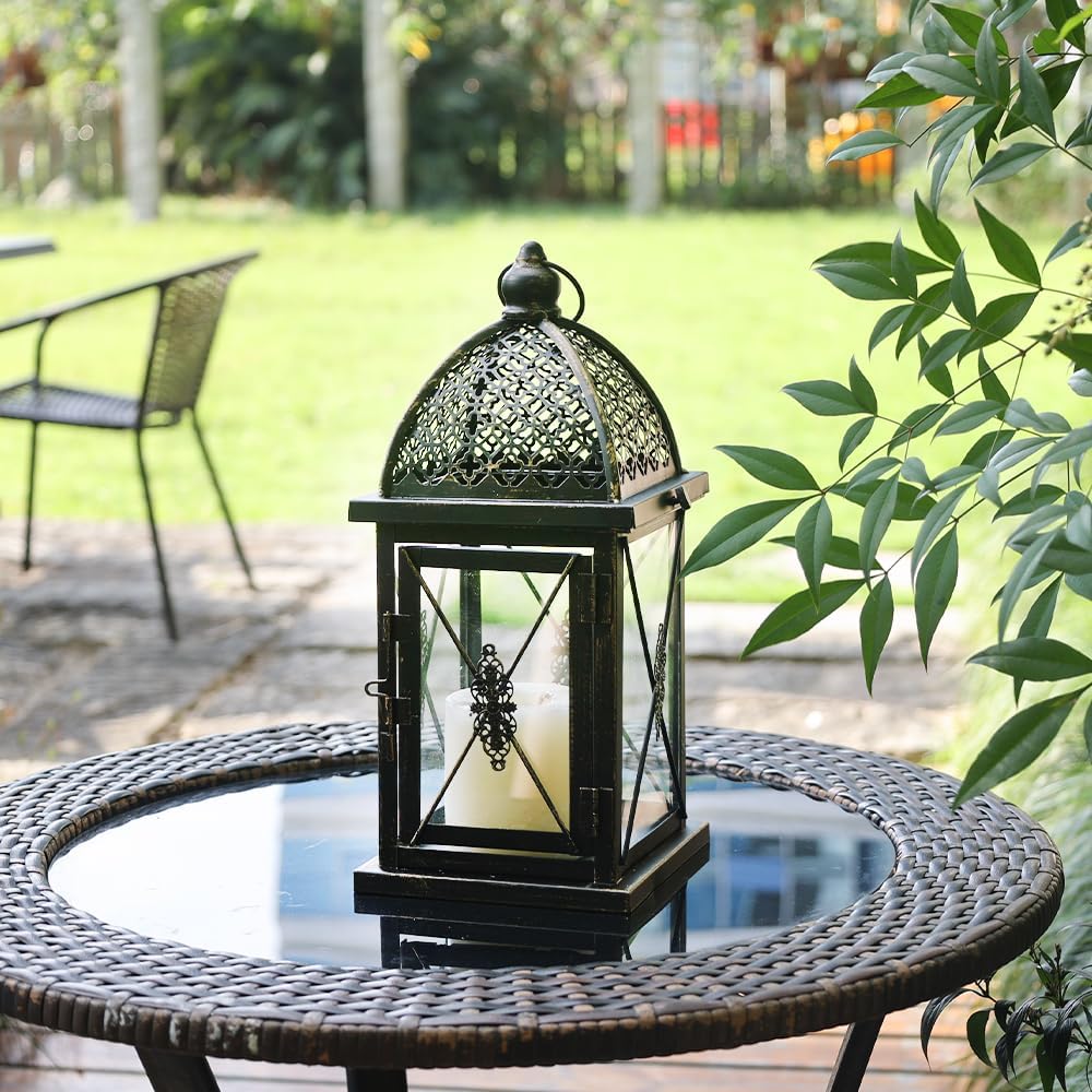 NEEDOMO 14.4" Outdoor Lantern, Large Vintage Lanters Decorative Indoor with Clear Glass, Metal Candle Lantern Decor for Home, Table, Patio, Front Porch, Rustic Farmhouse Wedding Shelf