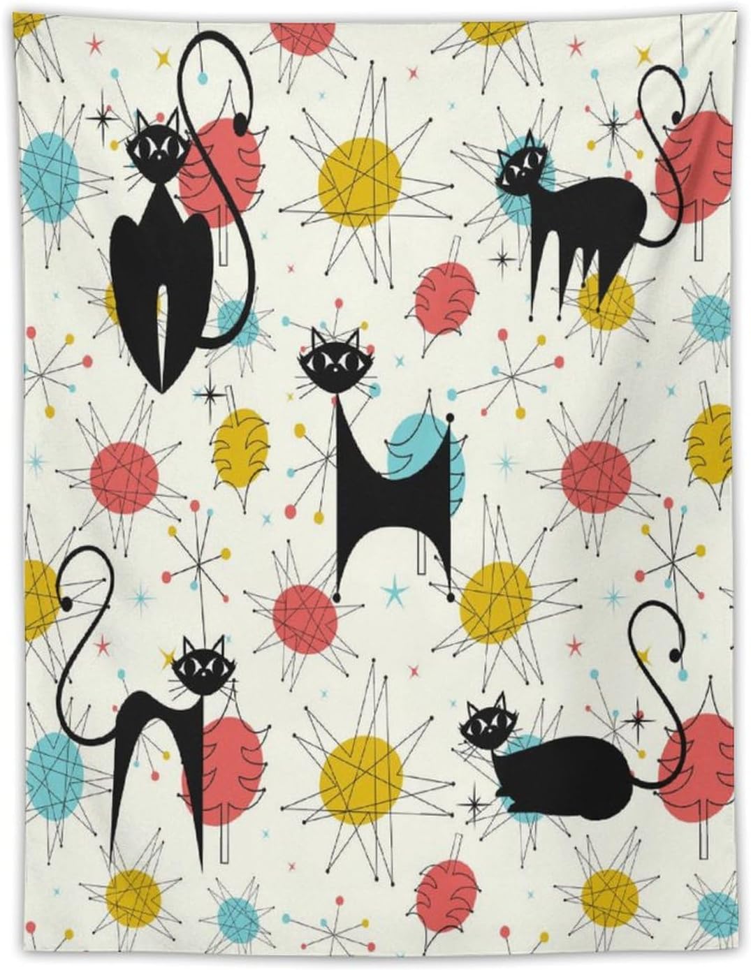 ICMOLYYENLO Abstract Cat Tapestry, Medieval Abstract Atomic Star Cat Vintage Home Wall Hanging Art Tapestry for Bedroom Living Room Dormitory 50x60 Inch