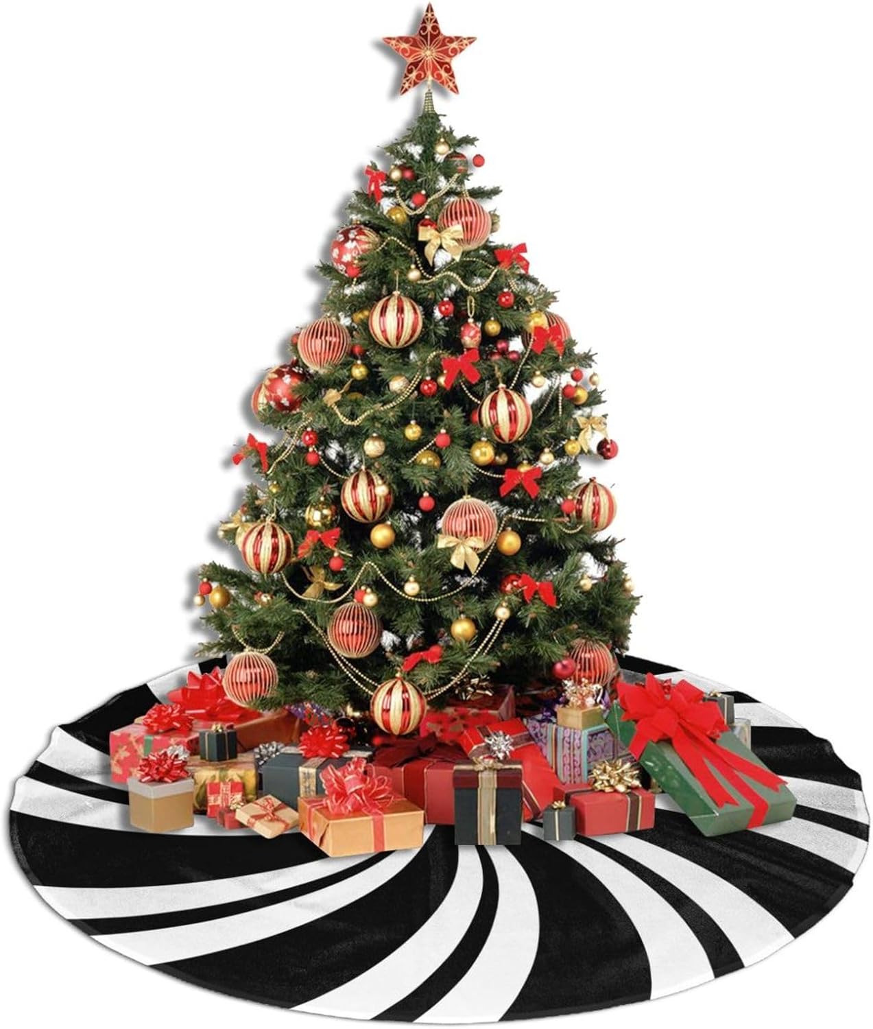 Christmas Tree Skirt,Mint Sugar Double Swirl Candy Black Xmas Tree Skirt Rustic Farmhouse Tree Skirt for Christmas Decor Xmas Holiday Home Party Decorations48