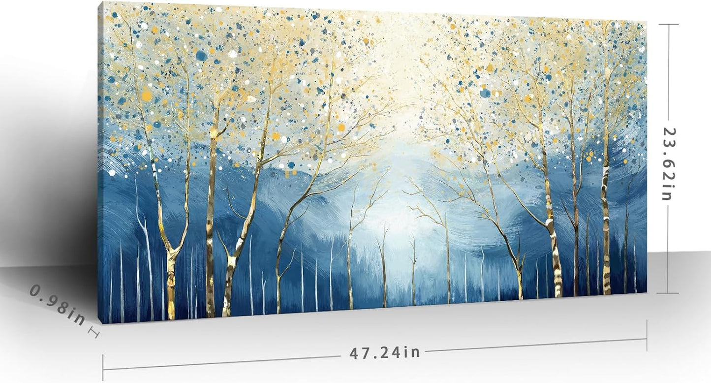 amatop Large Abstract Wall Art for Living Room Modern Tree of Life Canvas Art Print Nature-Inspired Navy Blue Wall Decor Landcape Artwork Birch Forest Picture Bedroom Office Dining Entryway 48x24 Inch