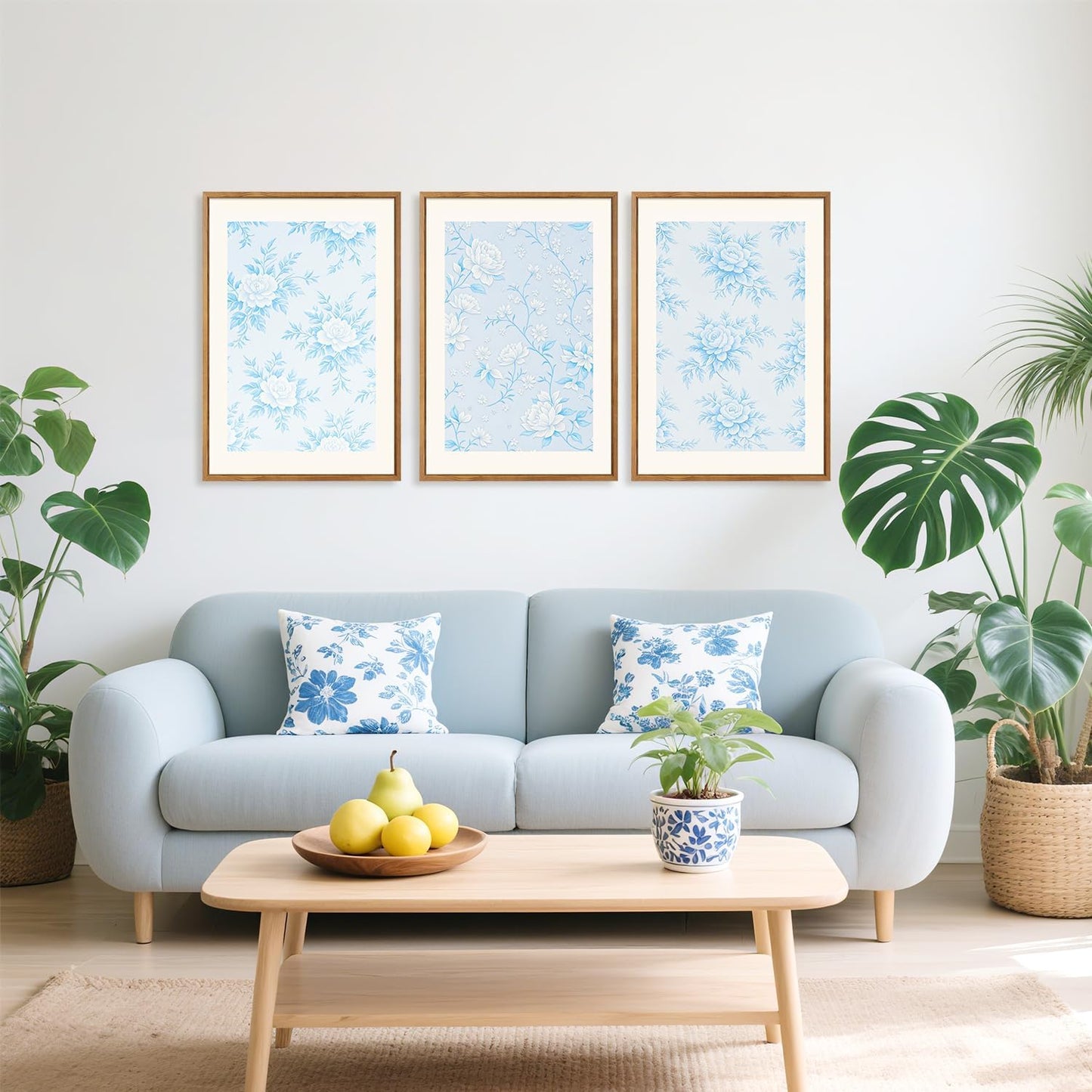 HPNIUB Large Classic Chinoiserie Floral Framed Canvas Wall Art Set, Watercolor Blue and White Flower Rose Wall Decor, Blue Minimalist Wildflower Art Print for Living Room,Bedroom,Office-16 x24 x3