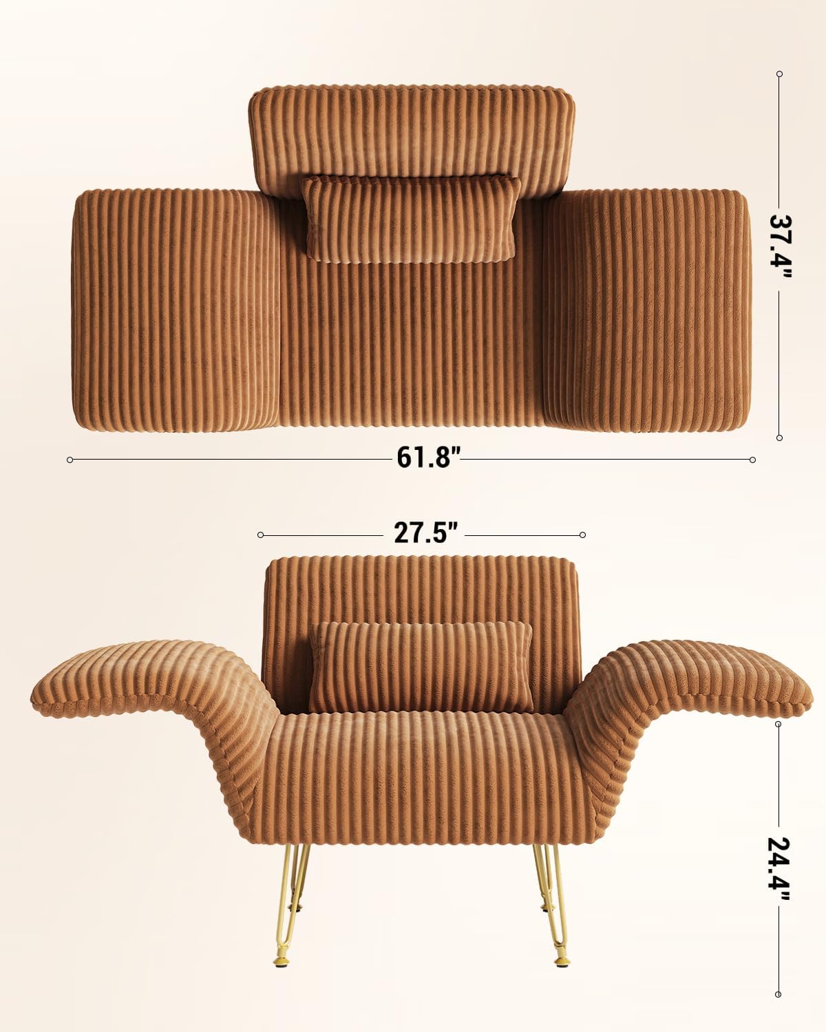 Txtin's Comfy Accent Chair Reading Chair for Bedroom Cozy Wing Arm Living Room Single Sofa Chair with Angle Adjustable Arms Brown Corduroy Easy Assembly