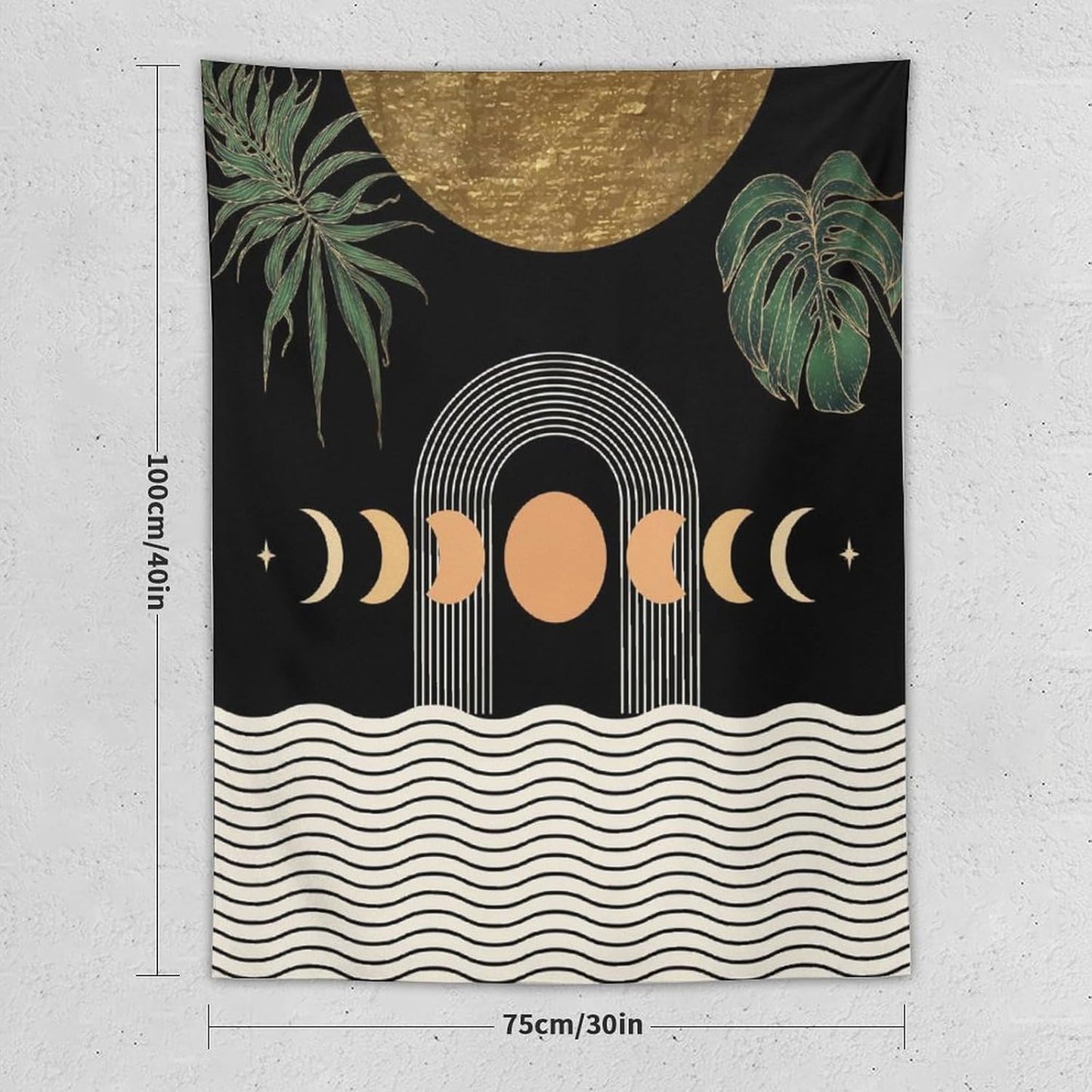 Abstract Boho Tapestry, Mid Century Tropical Tree Leaves Modern Geometric Arch Bohemian Botanical Tapestry, Home Aesthetic Wall Hanging Art Decor for Living Room Bedroom Dormitory 40x60 Inch