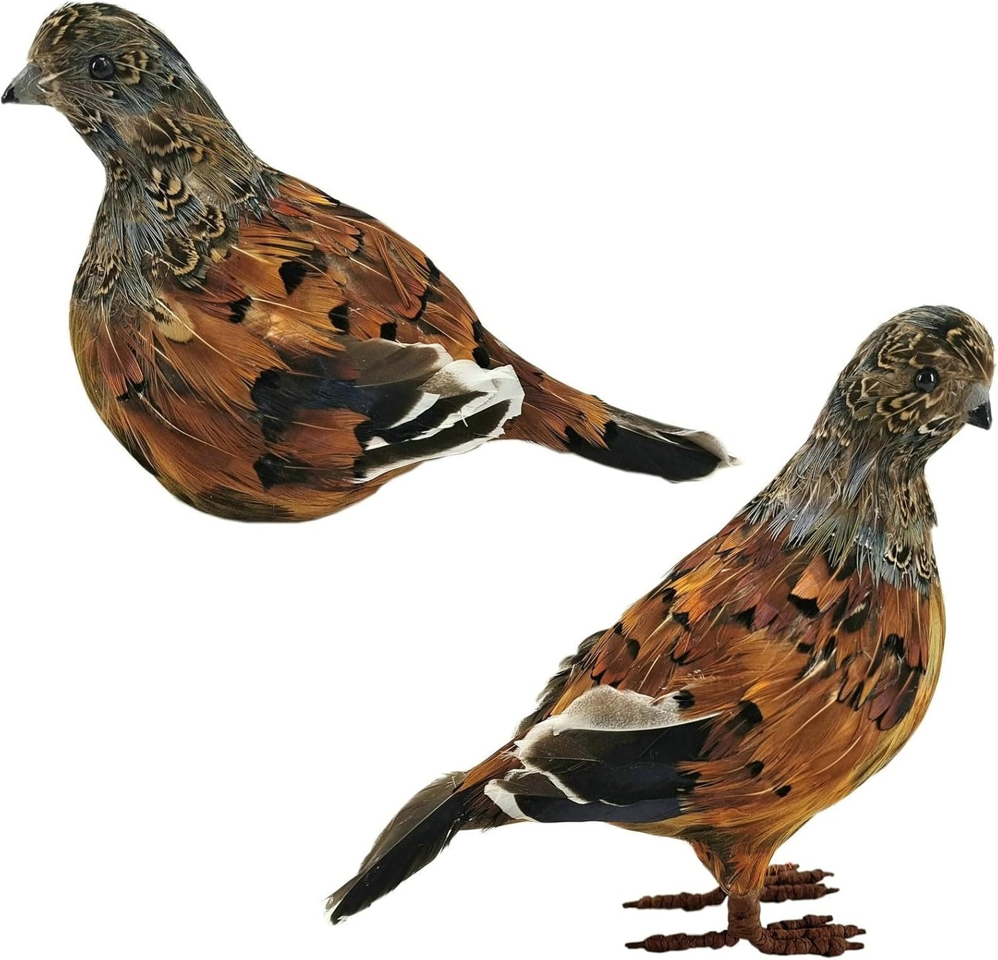 naturevibe 7.5 Inches Feathered Quail Set of 2 Fall Decorations,Artificial Woodland Animals Fall Figurines with Natural Feather as Centerpiece Table Decorations or Autumn Harvest Decor