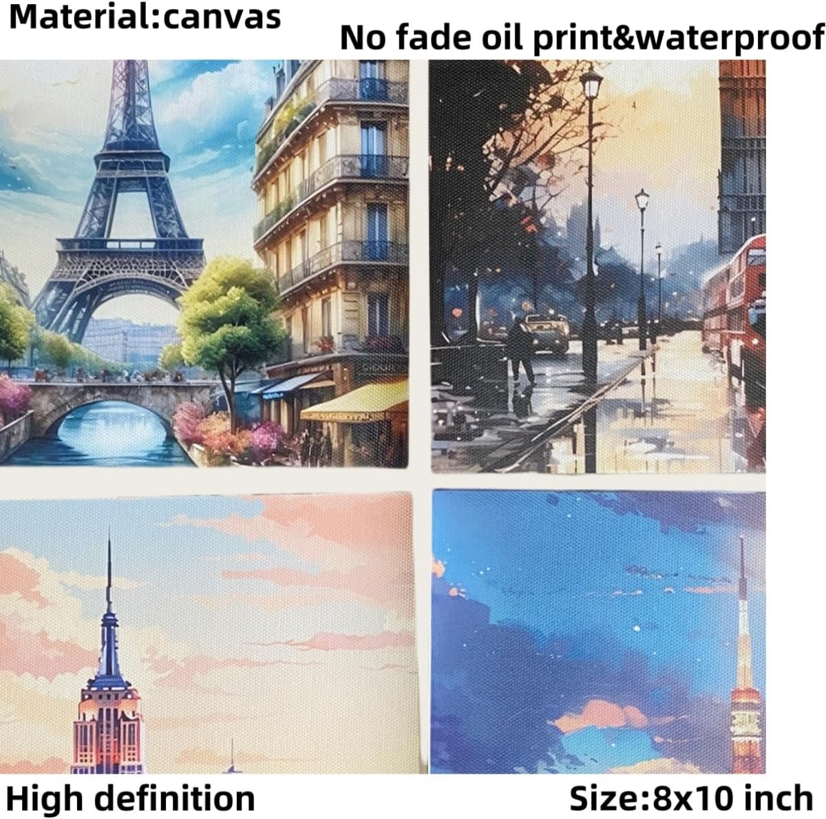 Boho Wall Art Decor,New York, London, Tokyo, Paris, Eiffel Tower,City Wall Decor Art,Modern Landscape Wall Art for Living Room Bedroom Prints Poster,8x10 Inch Set of 4,Framed