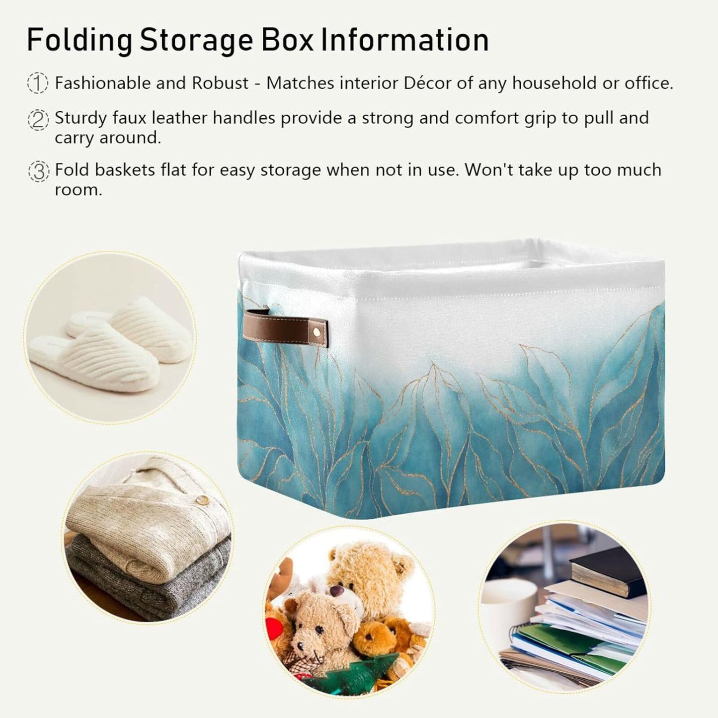 susiyo Foldable Storage Bins Storage Cubes Bin Baskets for Shelves with Handles Decorative Fabric Storage Baskets for Organizing Shelves Closet Nursery Home Toys 2 Pack,Luxury Blue Golden