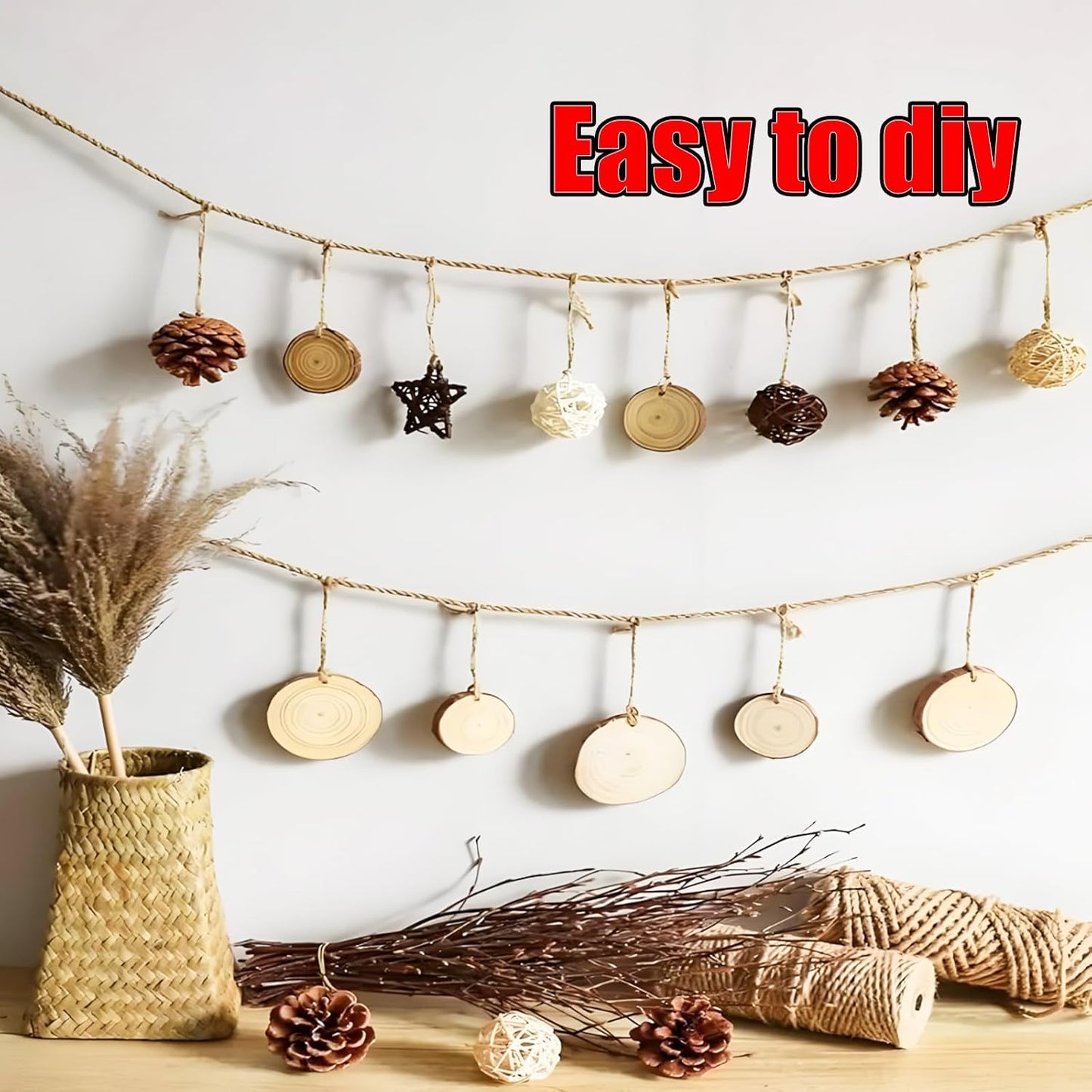 Natural Wood Slices for Wedding Decor, Christmas Ornaments – 20PCS 2.4-2.8 Inch Unfinished Predrilled Wooden Circles, DIY Crafts & Arts