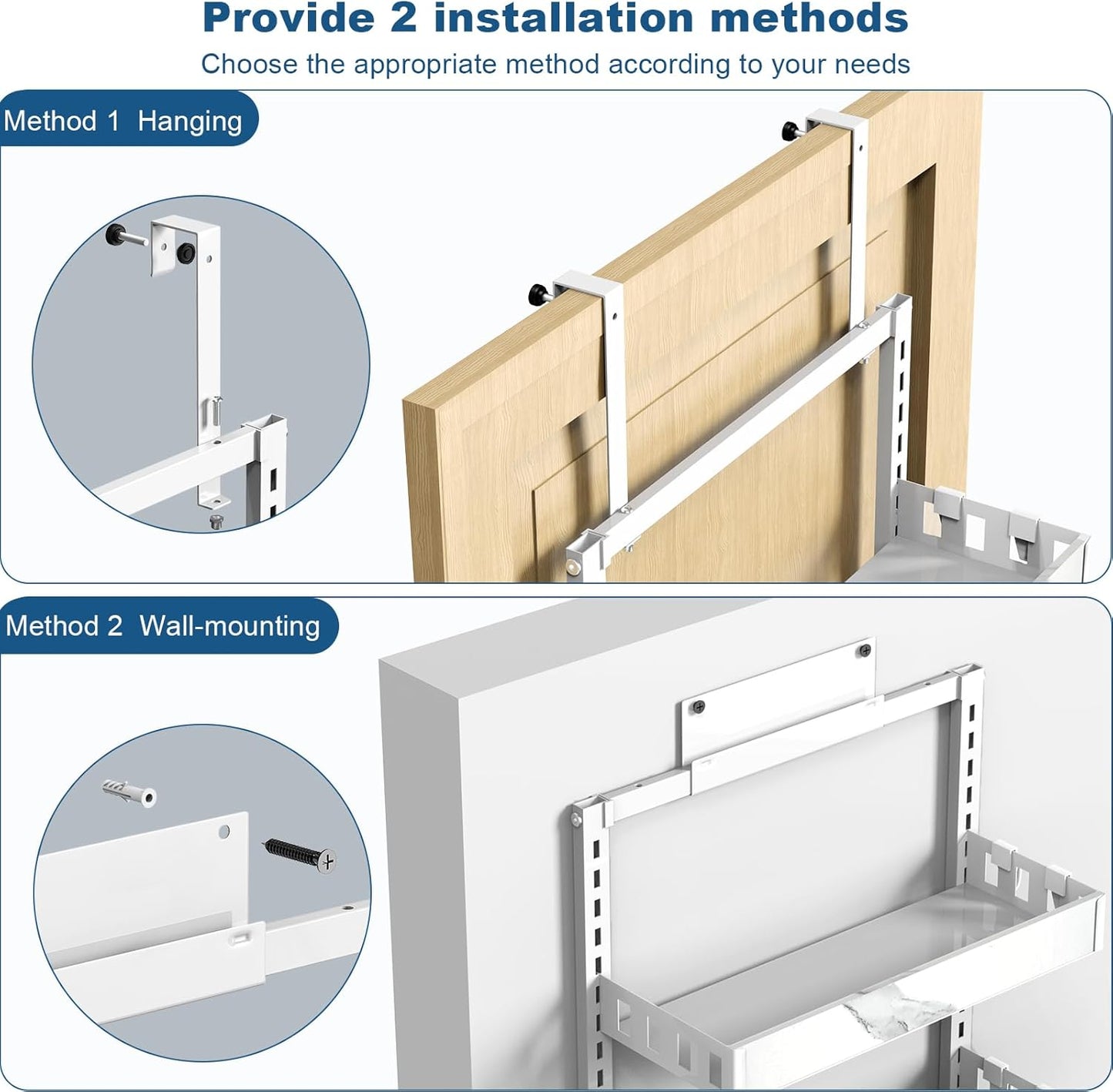 bukfen Over the Door Pantry Organizer,8-Tier Adjustable Basket Kitchen Pantry Door Organization and Storage, Heavy-Duty Metal Hanging Kitchen Spice Rack,D6.3 x W17.32 x H66.93 inch,White Marble Color
