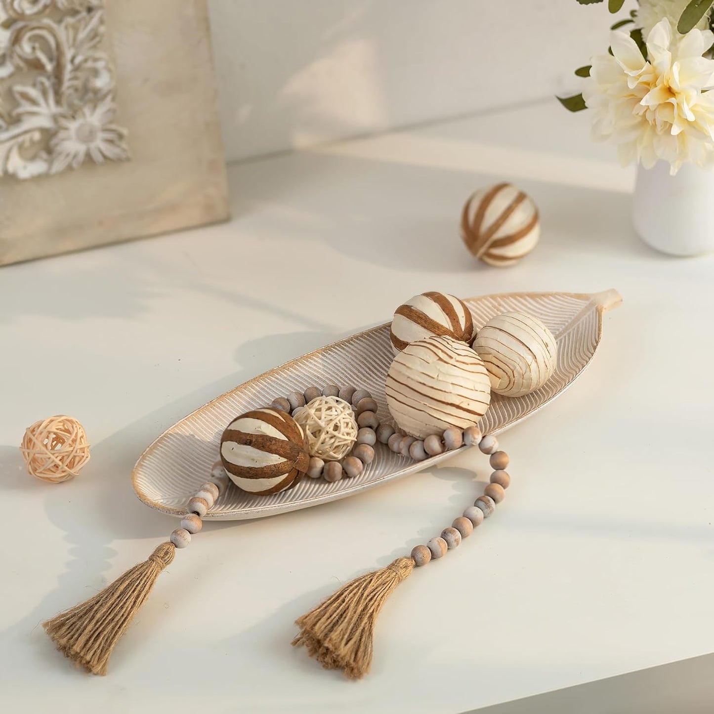 Hanobe Leaf Wooden Decorative Tray: Leaf Shaped Wood Key Tray Decor Plate Bowl for Crystal Candle