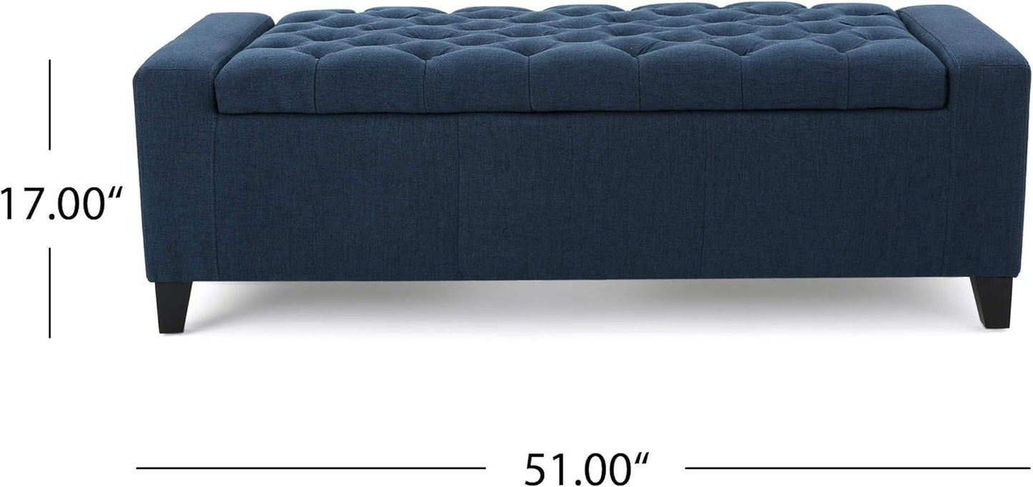Christopher Knight Home Hikaru Fabric Storage Ottoman, Dark Blue Dimensions: 20.50”D x 51.00”W x 17.00”H