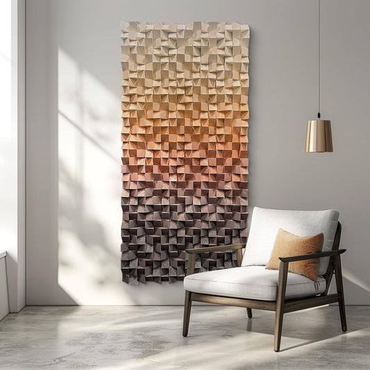 LIUZEYUE - 3D wooden block painting gradient coffee white art background wall wooden block abstract geometric wall decoration living room/bedroom/office modern minimalist style decoration 31.5"x63"