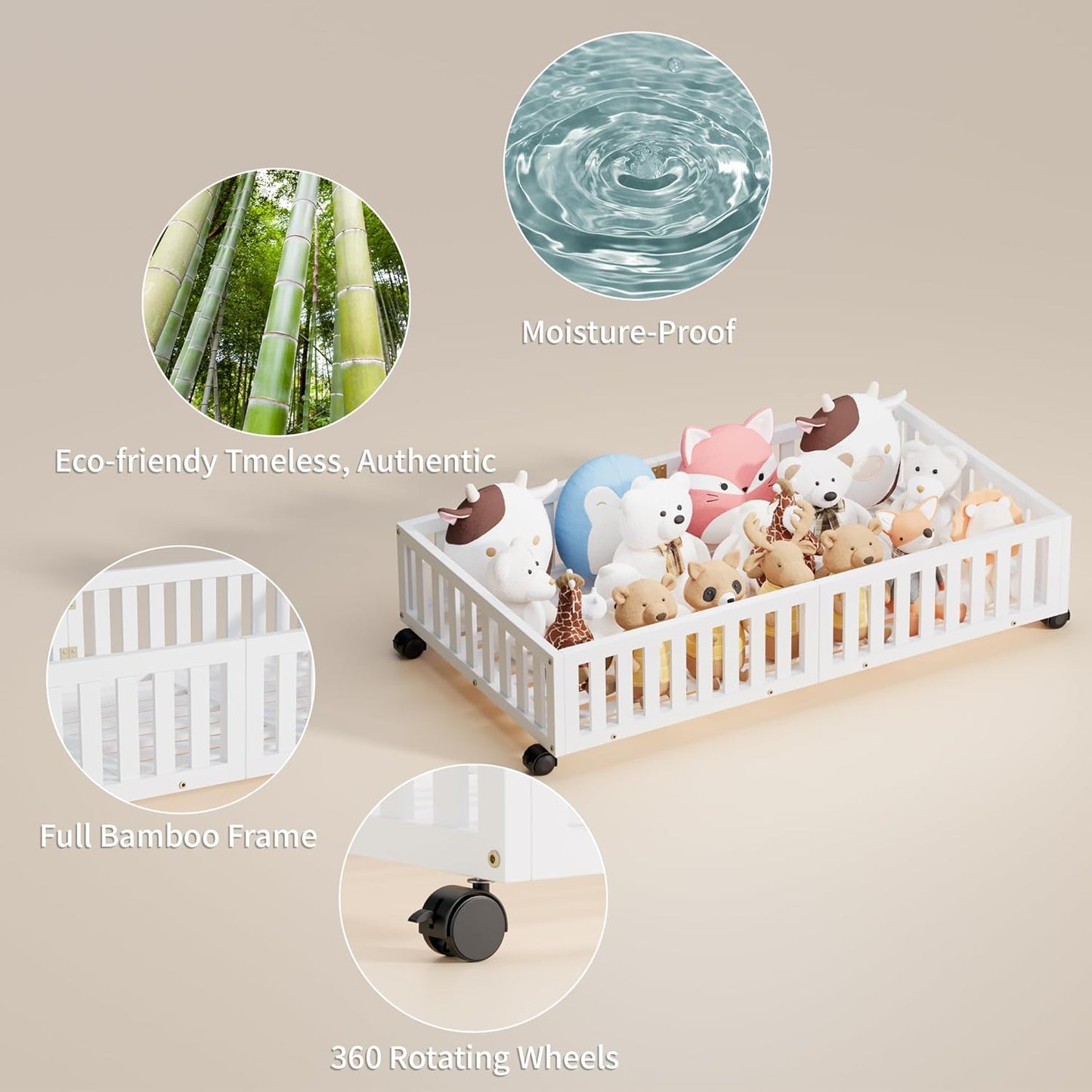 Bamboo Under Bed Storage with Wheels (2-Pack) – Rolling Underbed Shoe Organizer Box for Shoes, Blankets, Toys, Clothes Container Space-Saving Organizer Bins for Bedroom, Closet, Dorm, Nursery