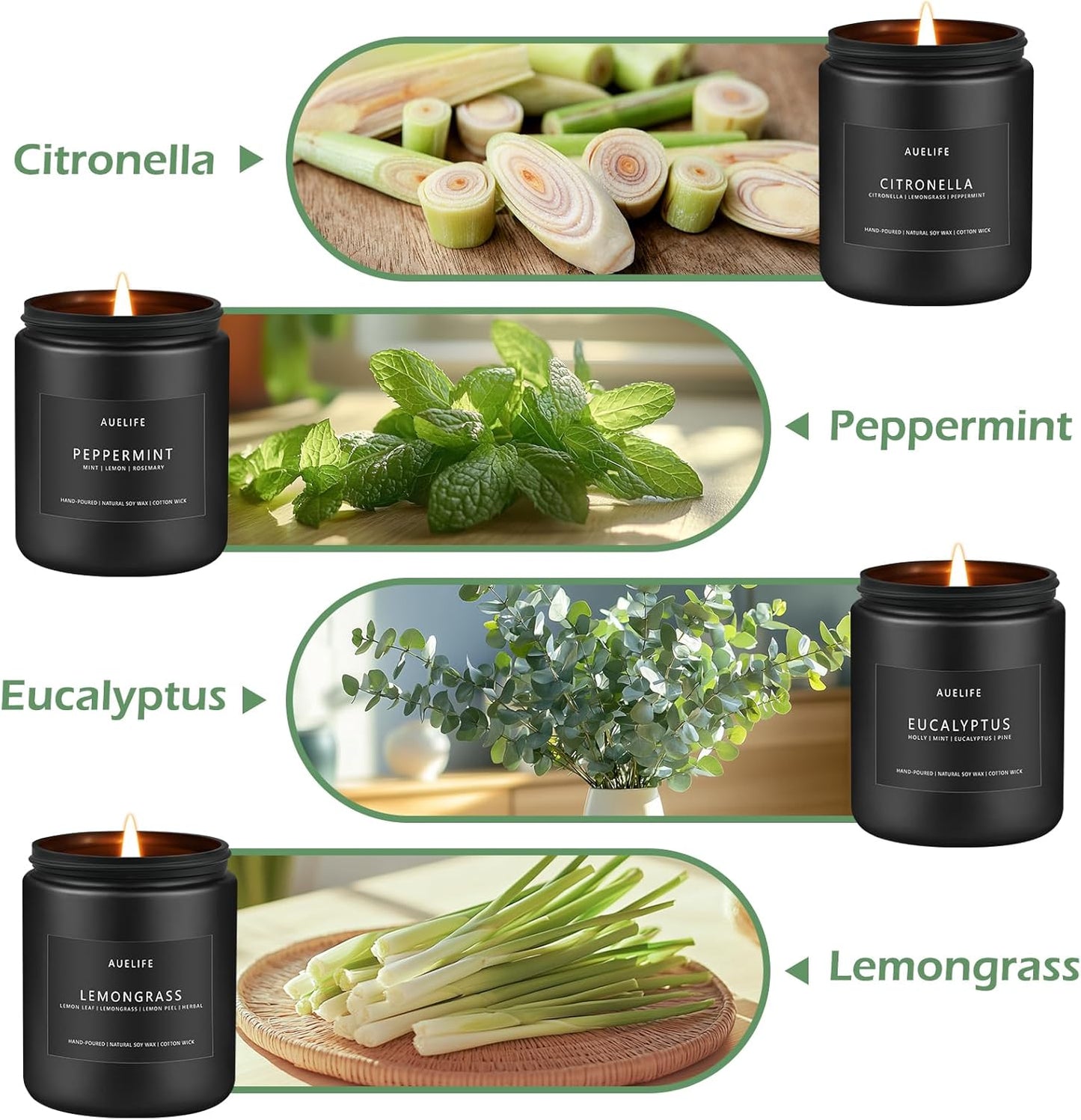 Outdoor Candle Set | Citronella/Mint/Eucalyptus/Lemongrass Summer Scented, Natural Candle Gifts - 4Pack Candles - Citronella Candles for Indoor or Outdoor Use - 28 oz,200 Hours Burn Time