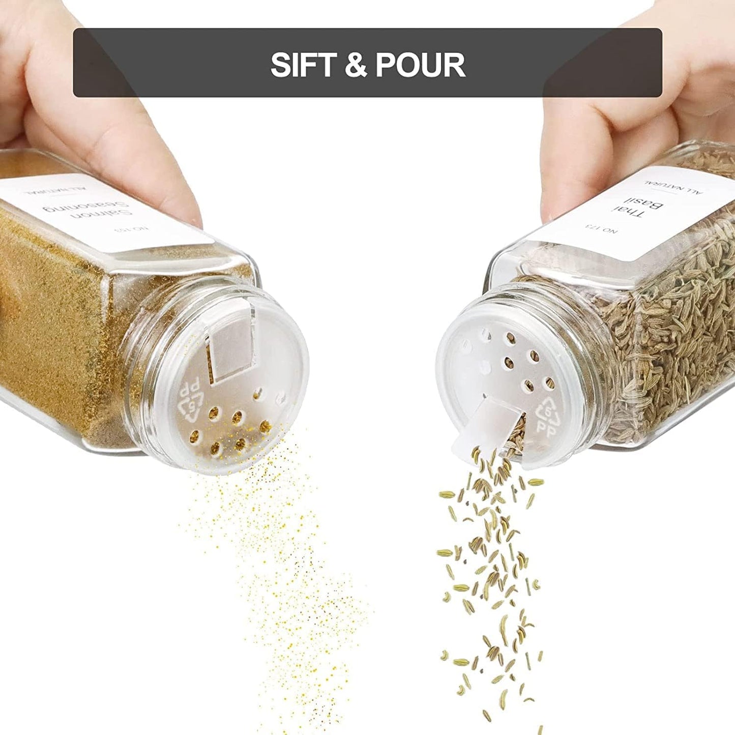 Spice Drawer Organizer with 18 Spice Jars,216 Labels,50 Non-slip Rubber, Bamboo 4 Tier Seasoning Rack Tray Insert for Kitchen Drawers,Cabinets,Countertop,9" Wide x 15.8" Deep