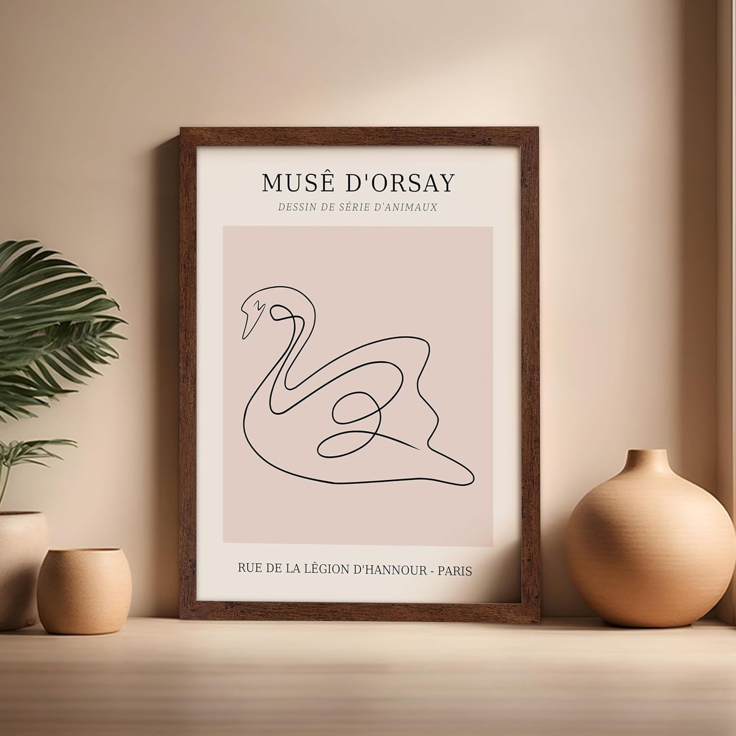 Poster Master Vintage Poster - Retro One Line Swan Drawing Print - Swan Art - Bird Art - Minimal Gift for Her, Animal Lover - Abstract Decor for Home, Office, Bedroom, 16x20 Brown Framed