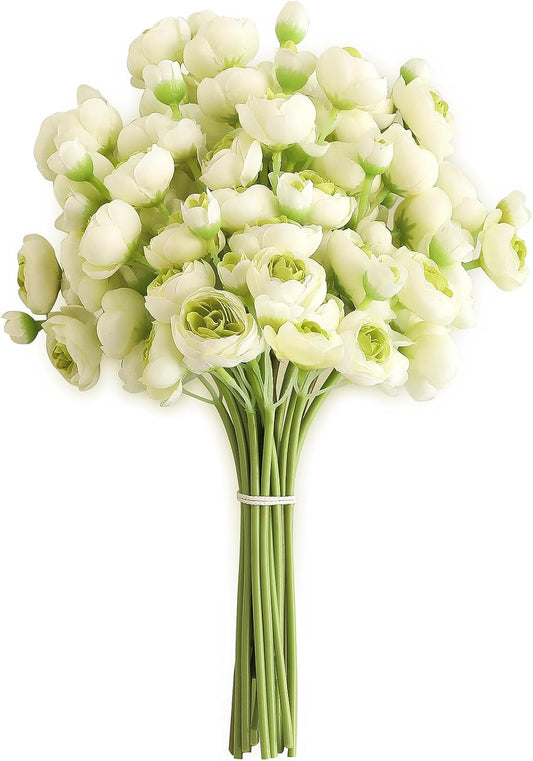Floroom Ranunculus Artificial Flowers 18 Pcs Green Faux Silk Mini Ranunculus Bulk Fake Wedding Filler Flowers for DIY Bouquets, Centerpieces, Bridal Shower Decorations & Arrangements