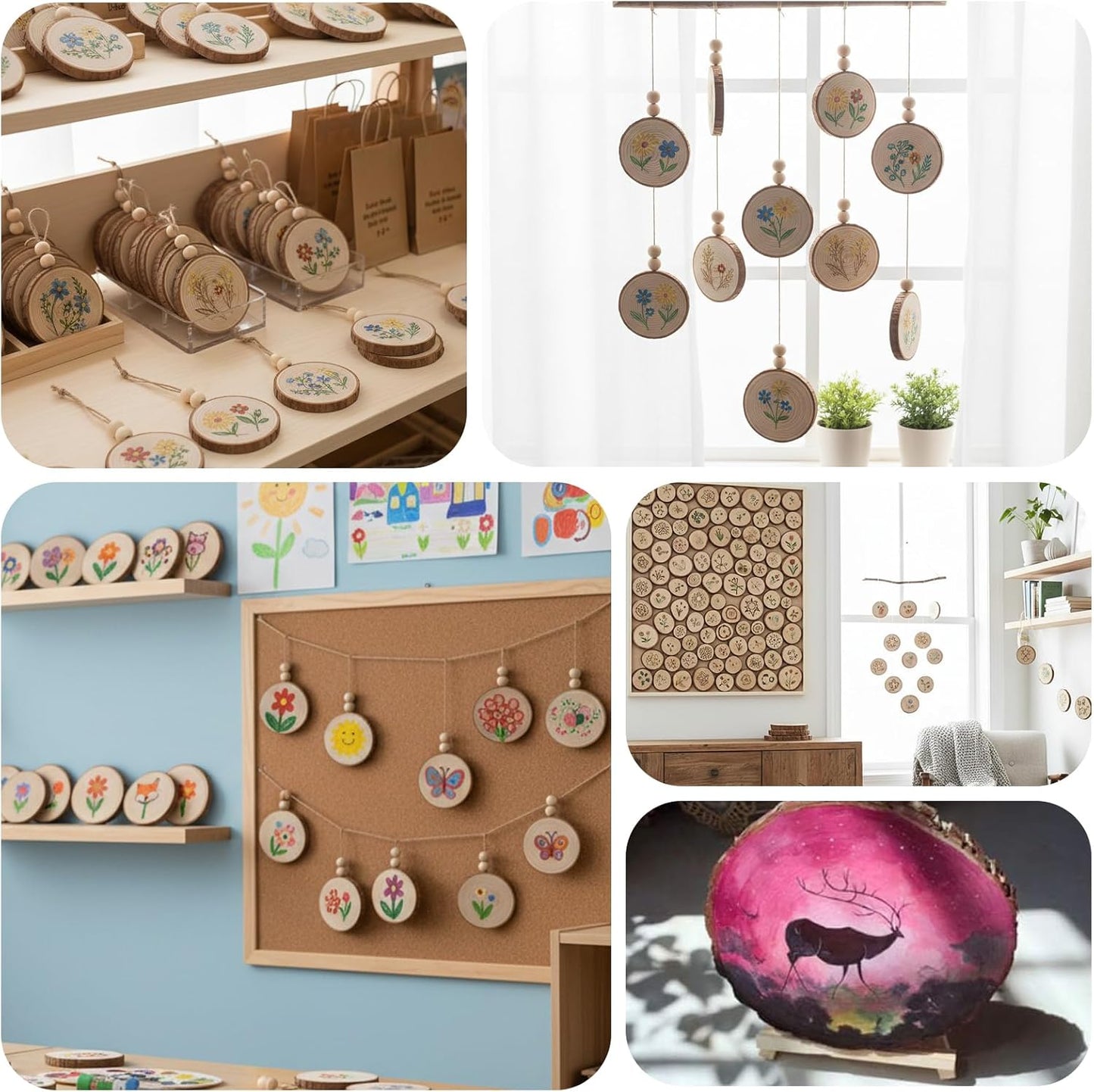 JOHOUSE 40Pcs Wood Slices, 2.9"-3.4" Unfinished Natural Wood Rounds for Crafts, Christmas Ornaments, Home Decor, Painting, Coasters, DIY Gifts, Party Wedding Decor, with Pre-drilled Hole