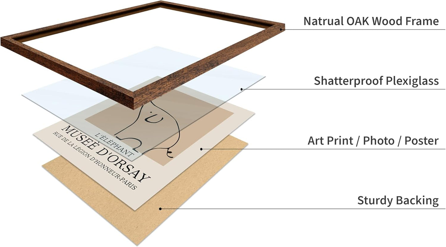 Poster Master Vintage Poster - Retro Minimalist Print - Gift for Artist, Housewarming - Elephant, Line Drawing, Sketch, Abstract - Wall Decor for Living Room, Bedroom, 8x10 Brown Framed