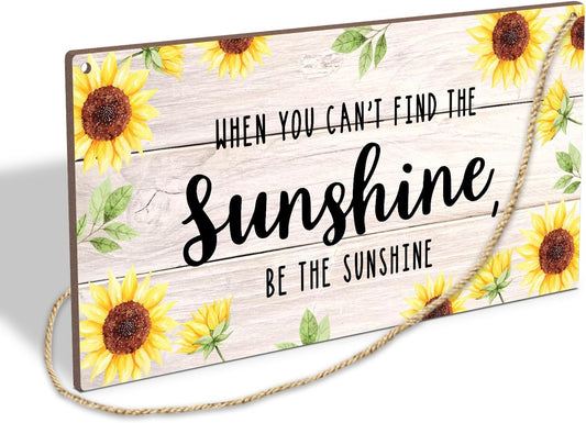 Be The Sunshine Wooden Hanging Sign Plaque, Sunflower Wall Decor Sign With Inspirational Quotes, Rustic Wood Sign Wall Art for Home Nursery Living Dining Room Farmhouse Garden Yard - A21