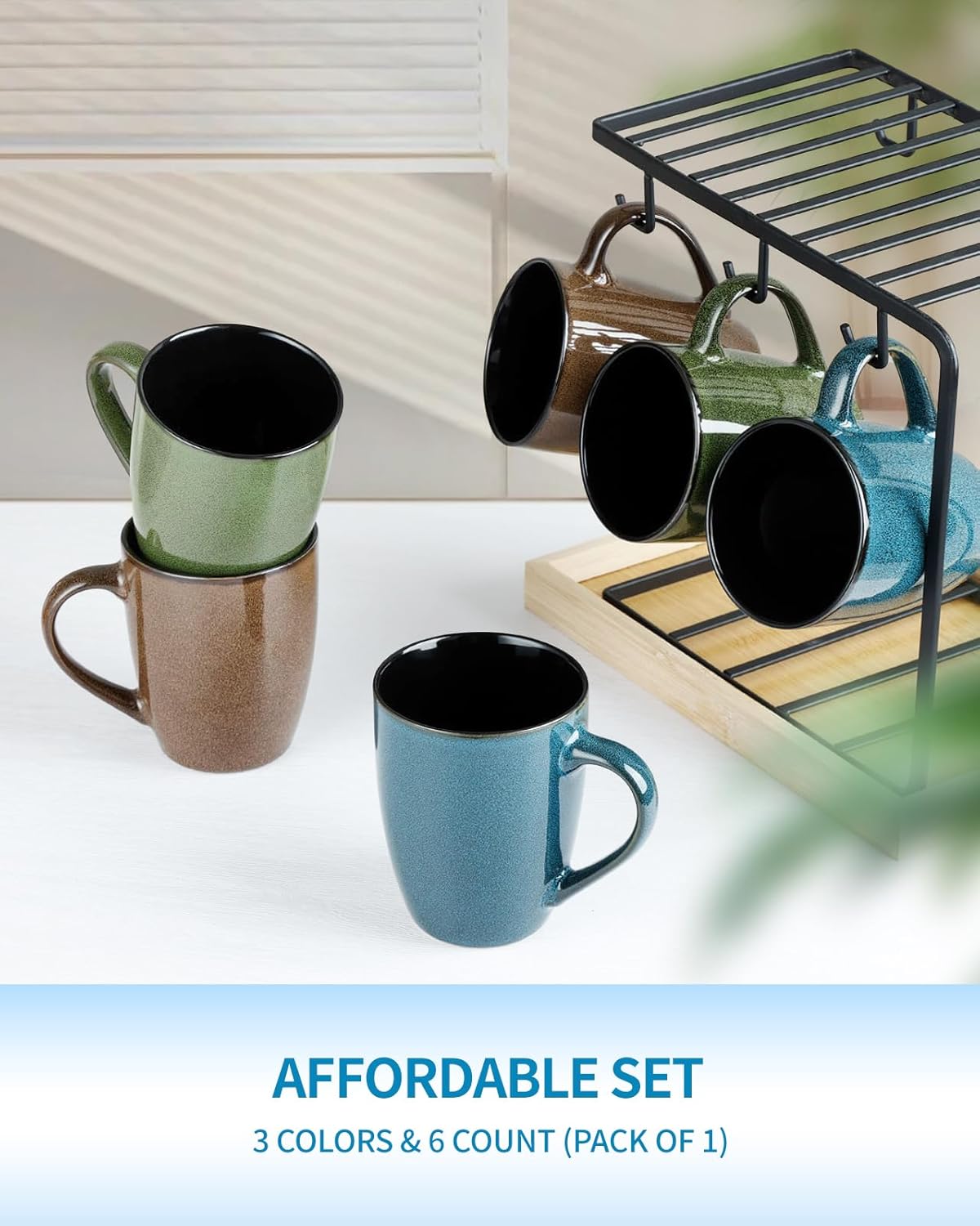 Ceramic Mugs 12oz,Large Ceramic Coffee Mugs for Men, Women, Dad, Mom, Modern Coffee Mugs With Handle For Tea,Latte,Cappuccino,Cocoa. (blue and brown 4pack)