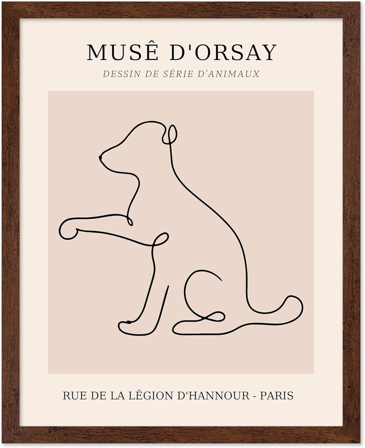 Poster Master Vintage Poster - Retro One Line Dog Drawing Print - Dog Art - Minimal Gift for Men, Women, Animal Lover - Abstract Wall Decor for Home, Office, Bedroom, 11x14 Brown Framed