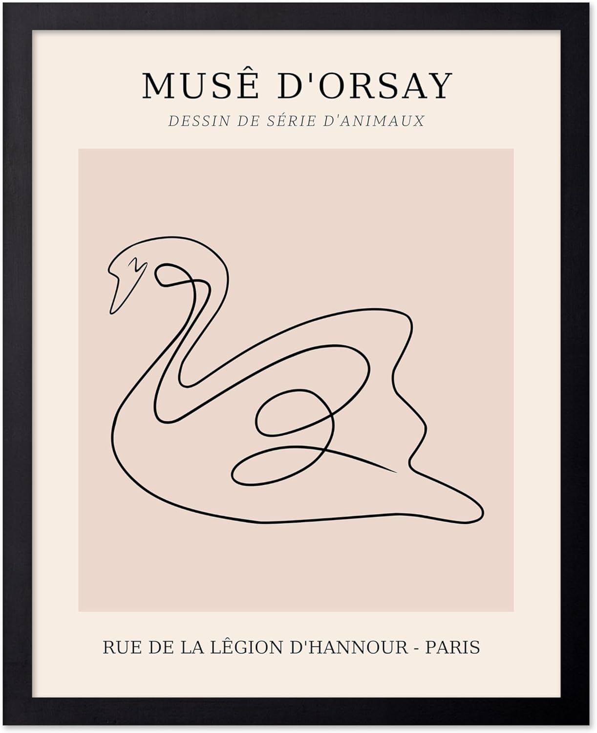 Poster Master Vintage Poster - Retro One Line Swan Drawing Print - Swan Art - Bird Art - Minimal Gift for Her, Animal Lover - Abstract Decor for Home, Office, Bedroom, 16x20 Black Framed