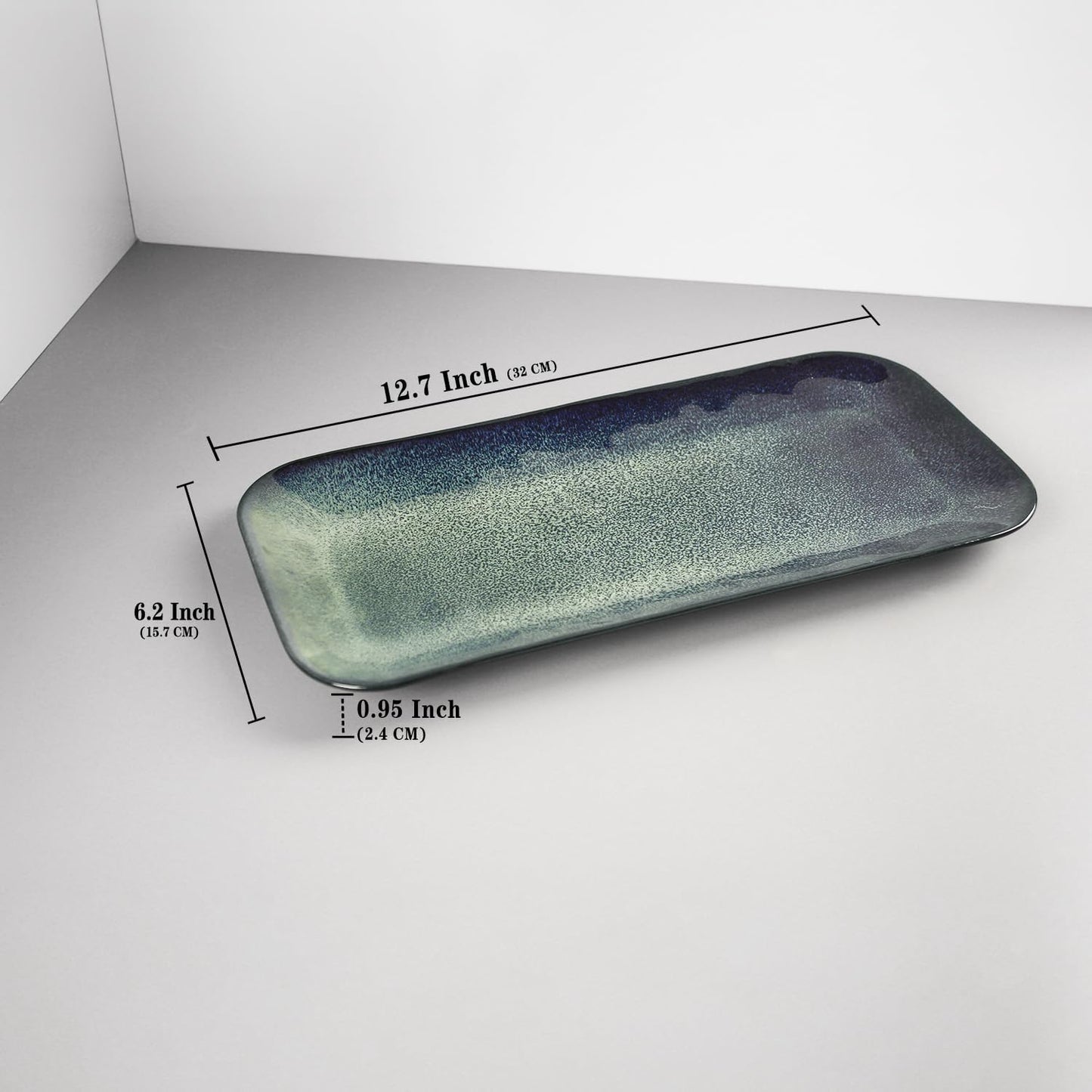 Serving Platters Set of 4, Rectangular Serving Plates, Serving Trays for Entertaining Party, Microwave,Oven,Dishwasher Safe,Kitchen Dinnerware, Blue reactive glaze 12.7 Inch