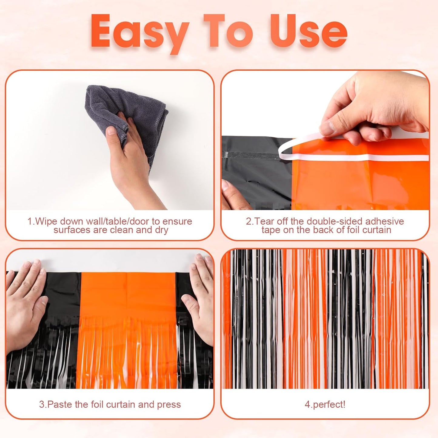 3 Pack 3.3x8.2 Feet Black and Orange Foil Fringe Backdrop Curtains, Tinsel Streamers Birthday Party Decorations, Fringe Backdrop for Graduation, Baby Shower, Gender Reveal, Disco Party