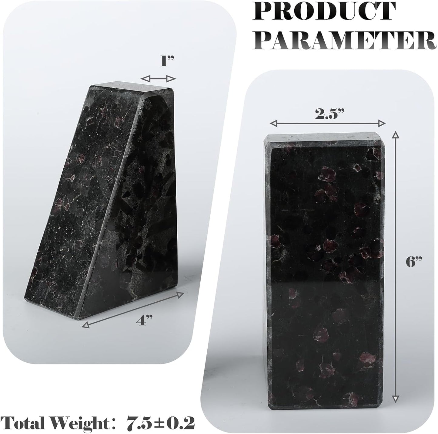 Marble Bookend for Heavy Books, Decorative Bookends for Shelves, Durable and Heavy-Duty Book End for Hardback Book & CDS, Unique Book Stopper & Holder, Meteorus, Set of 2