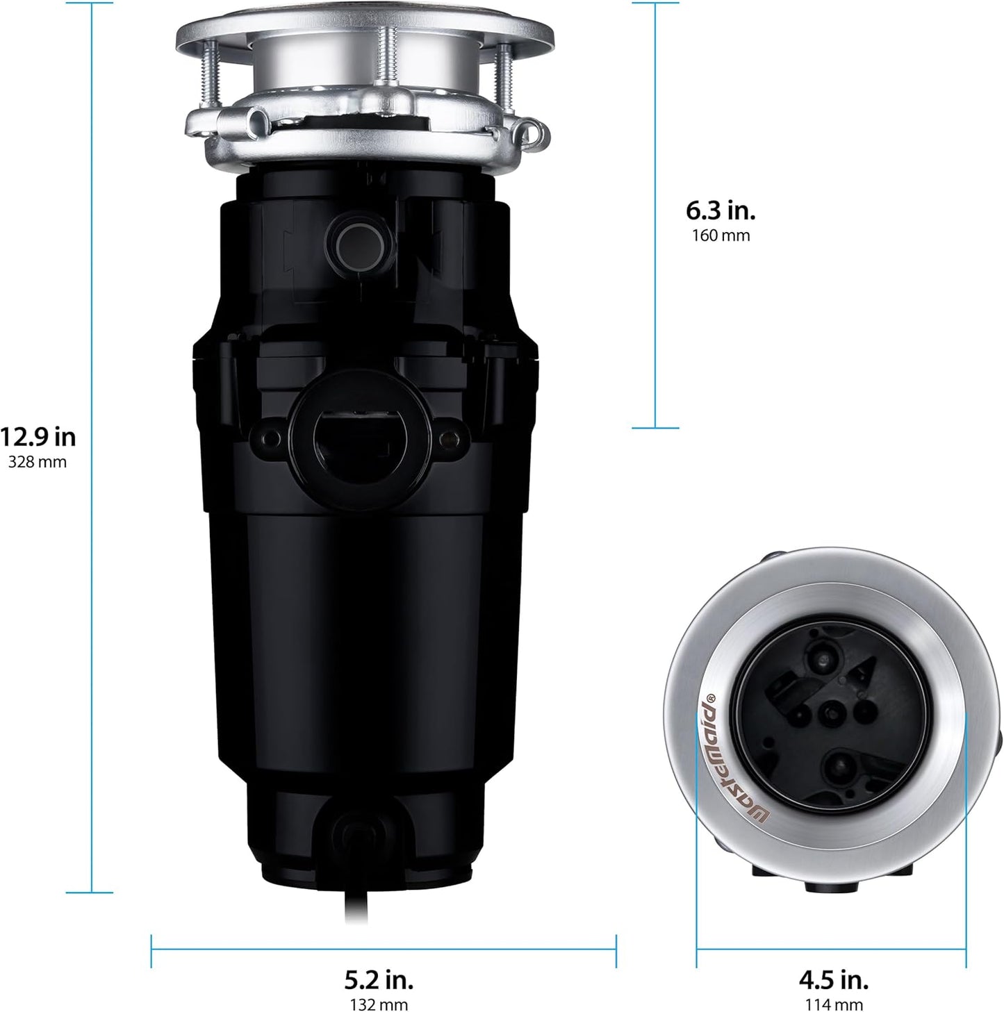 Waste Maid 10-US-WM-058-3B Garbage Disposal Anti-Jam Stainless Steel Food Waste Grinding System, 1/2 HP Economy, Black