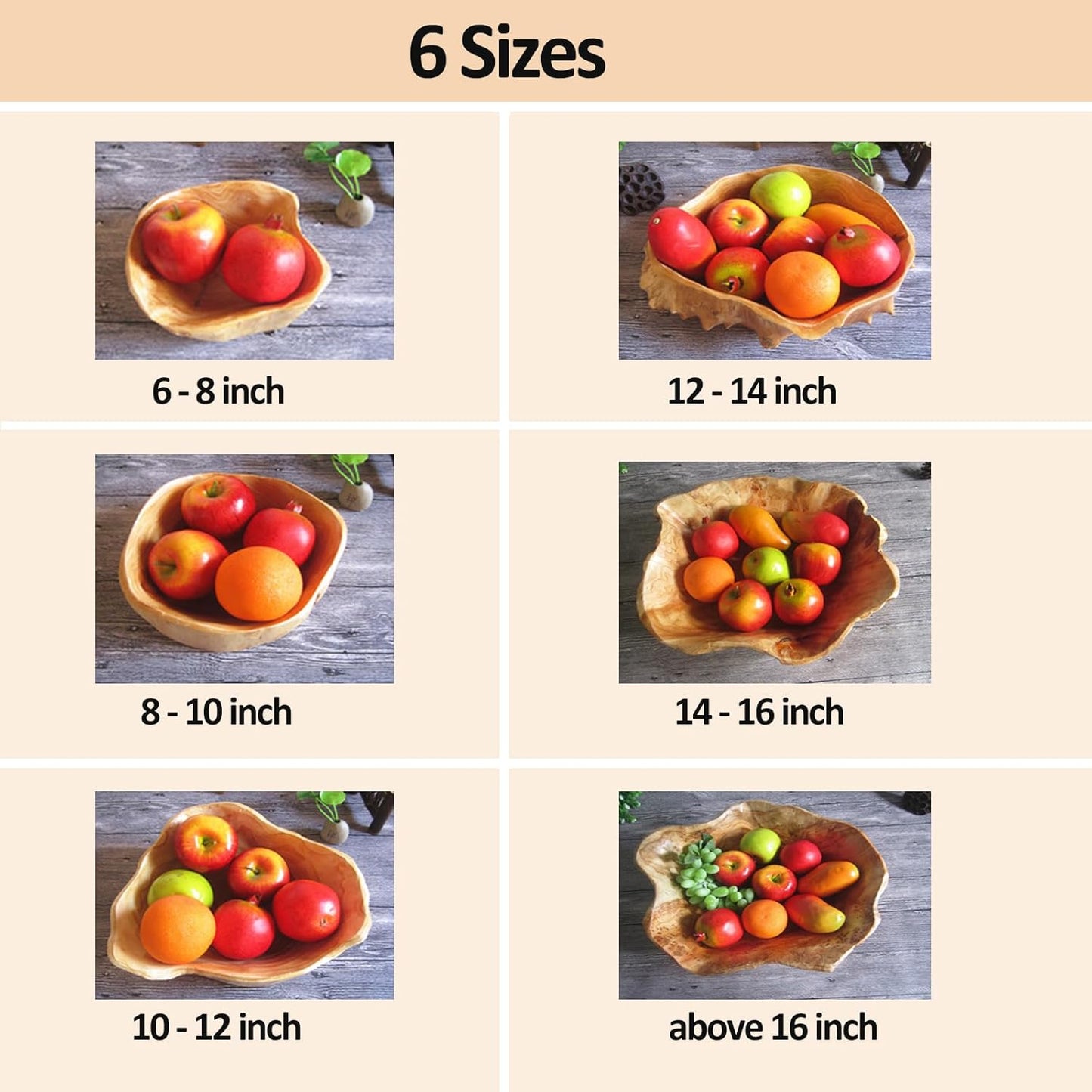 Wooden Bowl Decorative Natural Wood Fruit Bowl, Irregular Creative Wood Bowls, Rustic Hand Carved Candy Snack Keys Serving Bowls for Home Decor (14"-16" Diameter)