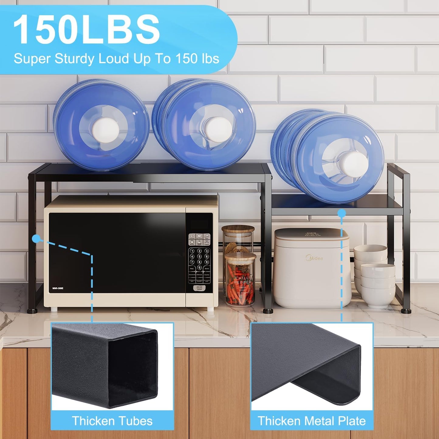 44.3 Inches Expandable Metal Storage Shelves,150LBS Heavy Duty Shelving Units and Storage For Appliance,Adjustable Utility Organization and Storage Shelf Rack For Kitchen Cabinet Closet Garage Pantry