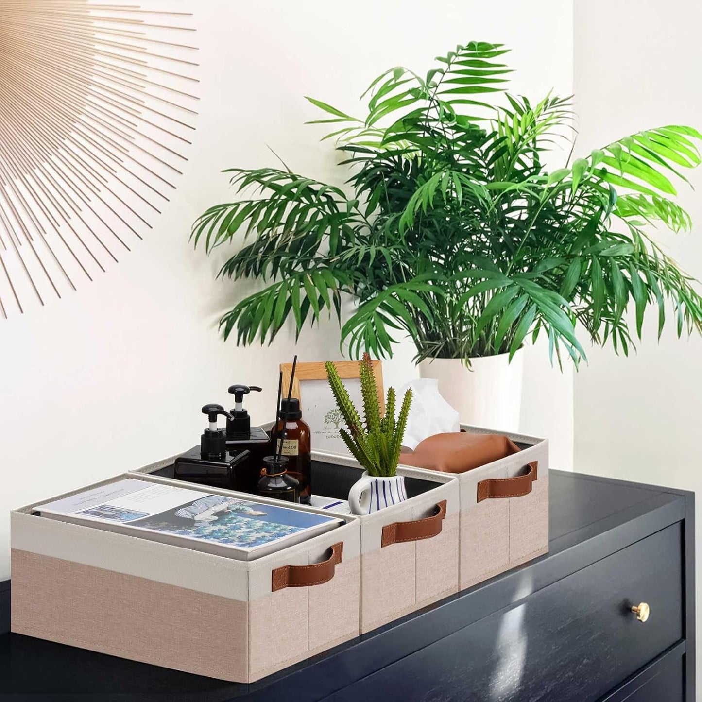 GhvyenntteS Small Fabric Storage Bins 12 Pack, 11.8" x 7.87" x 5.11" Storage Basket with Leather Handles, Closet Storage Bins for Shelves, Storage Baskets for Shelves, DVD Storage (Pink/White)