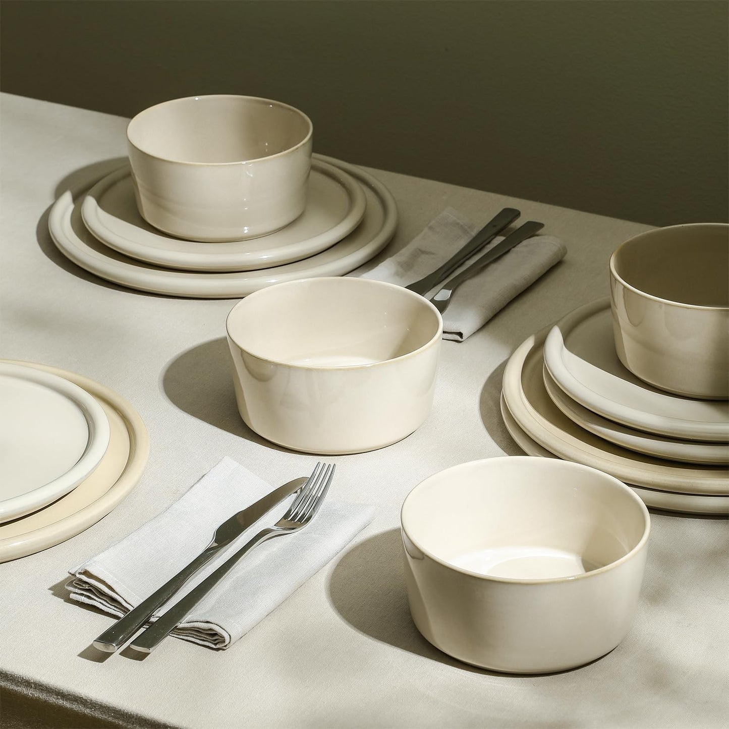 Stone Lain Eden 24-Piece Dinnerware Set Stoneware, Plates and Bowls Set, Dishwasher and Microwave Safe Dish, Dish Set for 8, Beige