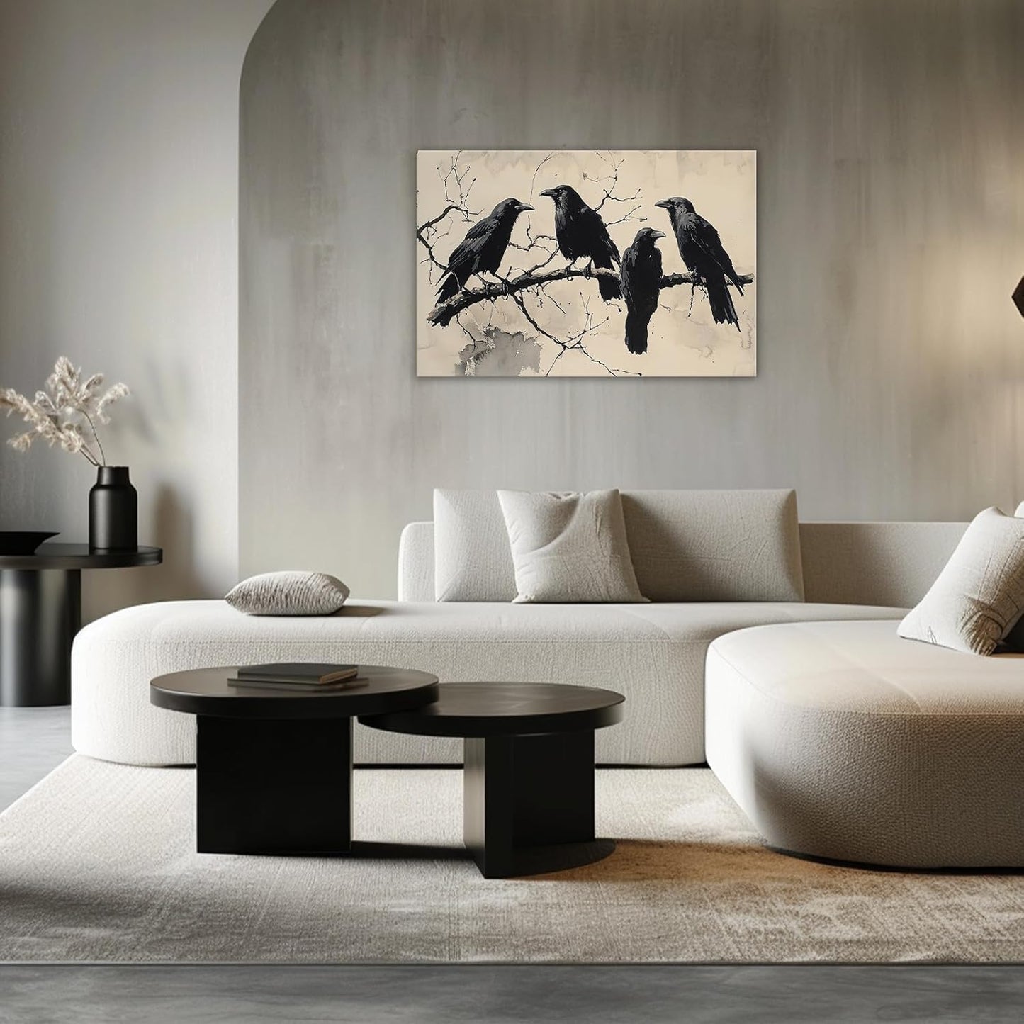 OAAPITI Birds Canvas Wall Art Black Couple Crow Picture Print Vintage Gothic Raven Artwork for Living Room Halloween Home Wall Decor(Artwork-9,20"x30")