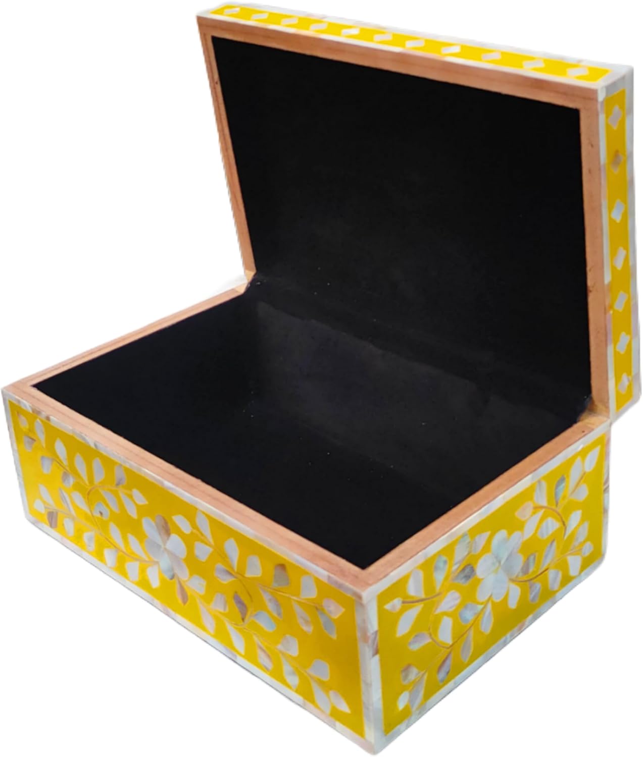 Decorative Storage Box Of Mother Of Pearl Inlay Floral Design Wooden Storage Box For Home Decoration For Living Dining & Bedroom (Yellow_9x6x3.5 inch)