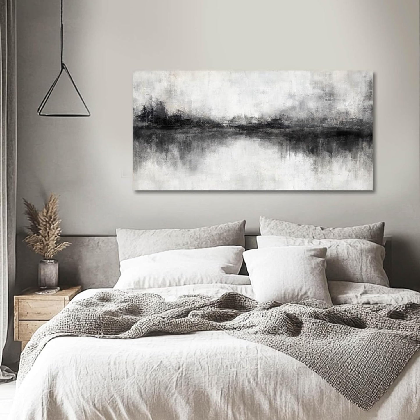 Pictures for Living Room Wall Decoration Black Wall Decor Dining Room Abstract Canvas Wall Art White Home Decor Black And Grey Office Artwork 20"x40"