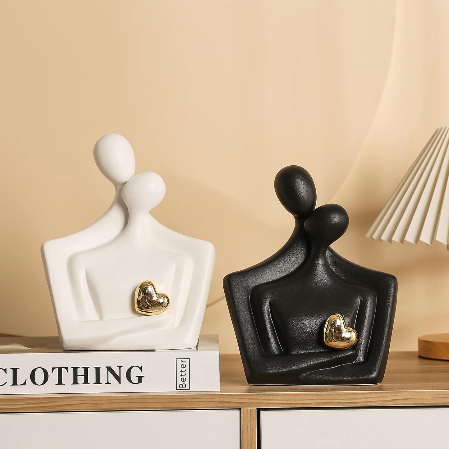 Porcelain Romantic Couple Figurines Statue White Aesthetic Decorations Hugging Couple Sculptures - Modern Ceramic Sculpture Home Accents for Living Room Bedroom Coffee Table, Desktop, Bookshelf