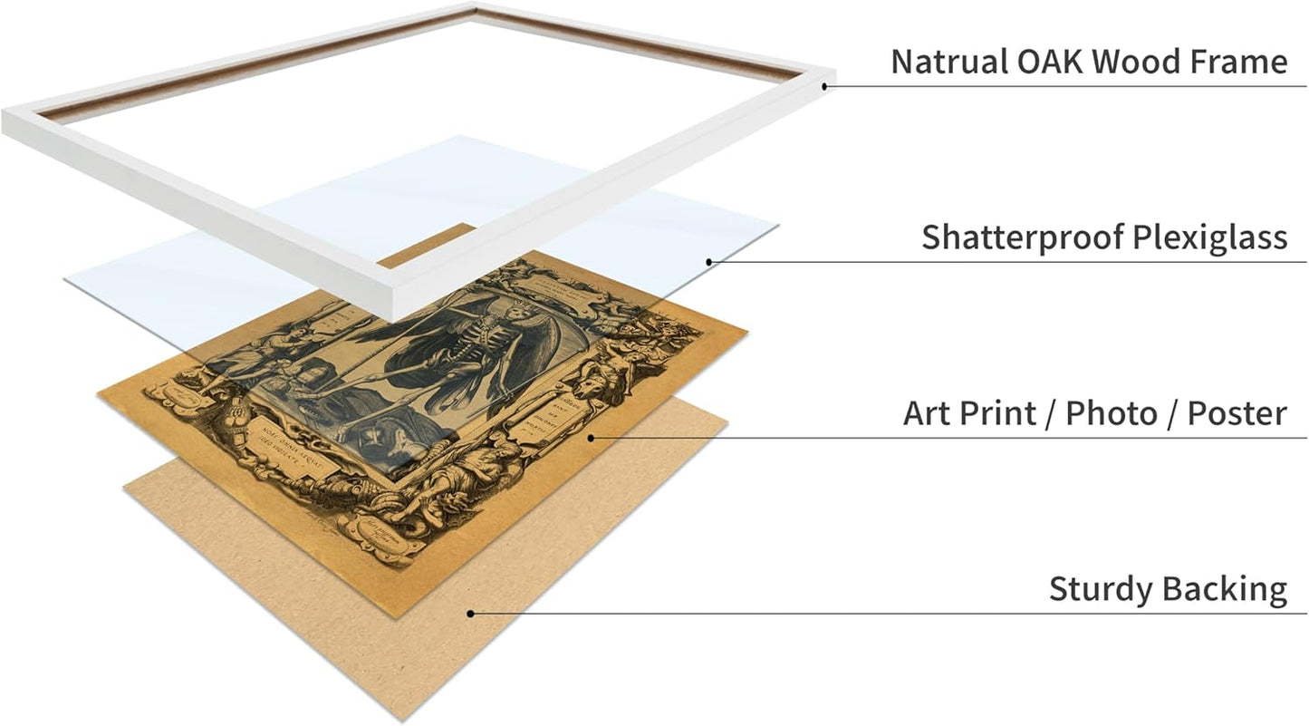 Poster Master Vintage Medieval Poster - Retro Gothic Print - Gift for Artist, Friend - Angel of Death, Memento Mori, Life, Skeleton, Dark - Wall Decor for Home, Living Room, 8x10 White Framed