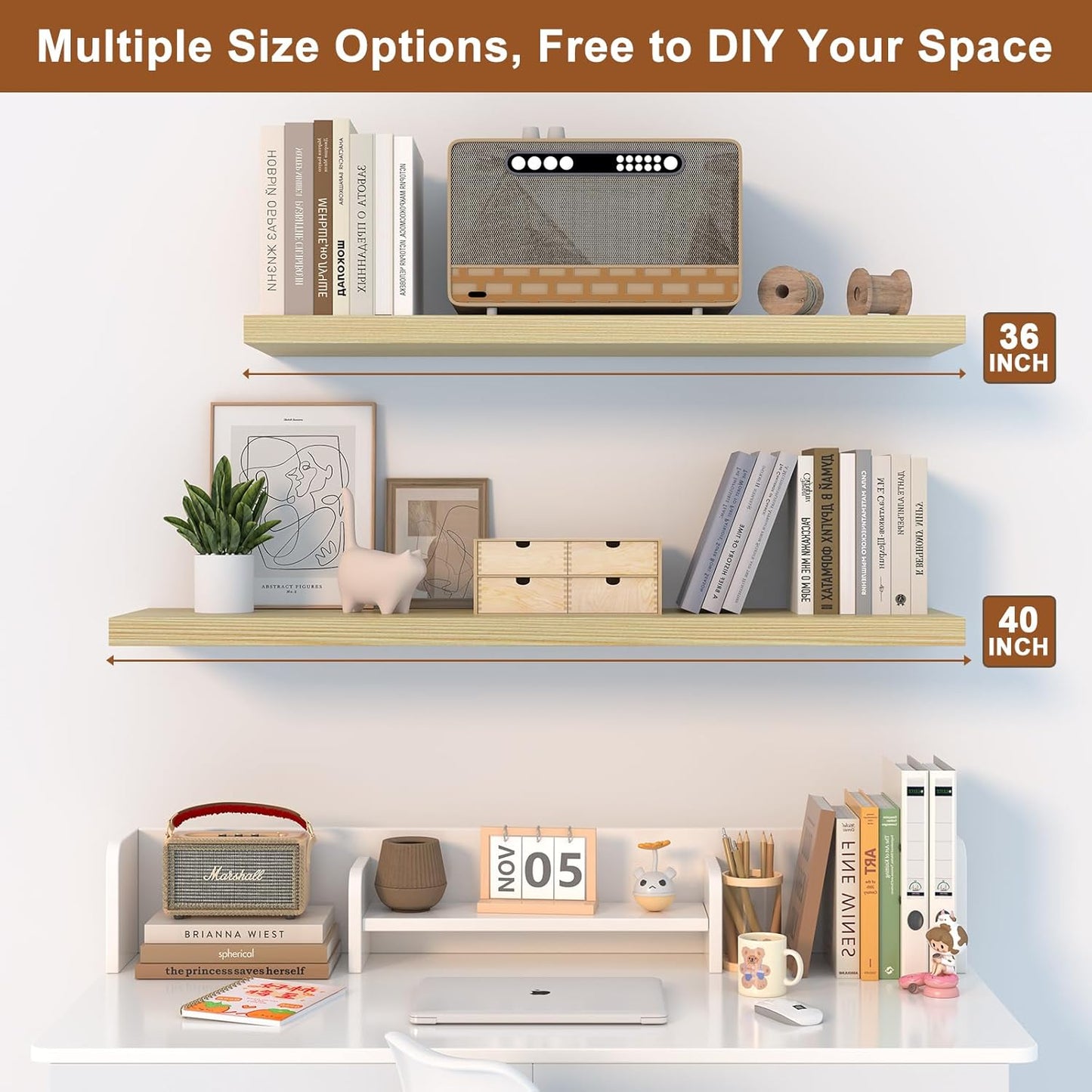 12 Inch Deep Floating Shelves for Wall 1 Pack Floating Shelves Large Storage Space Wall Mount Shelf for Living Room Kitchen Bathroom 36" W x 12" D x 1.2" H Oak