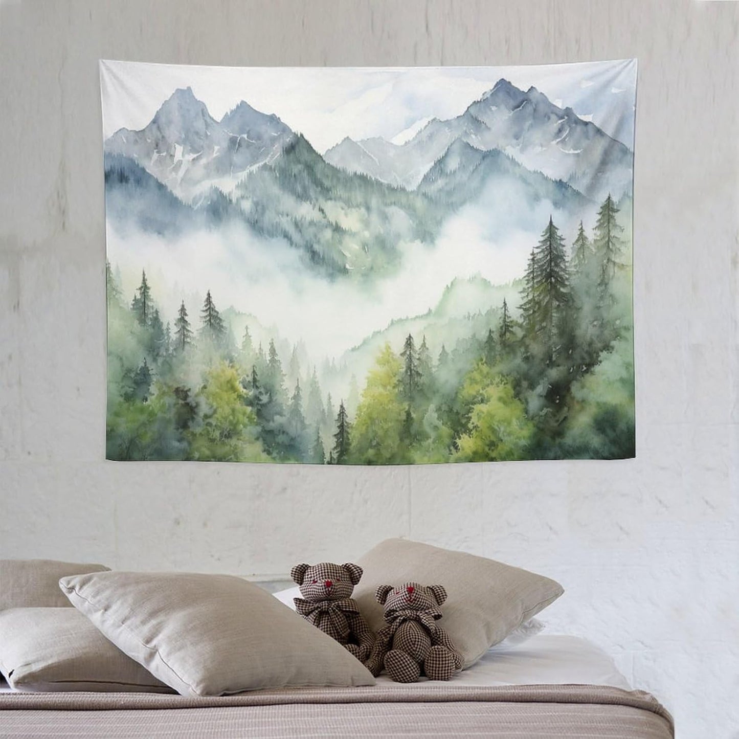 HZOHNAGO Mountain Tapestry Misty Green Forest Mountain Pattern Printed Wall Tapestry Wall Hanging for Bedroom Living Room Dorm 40" W x 30" H