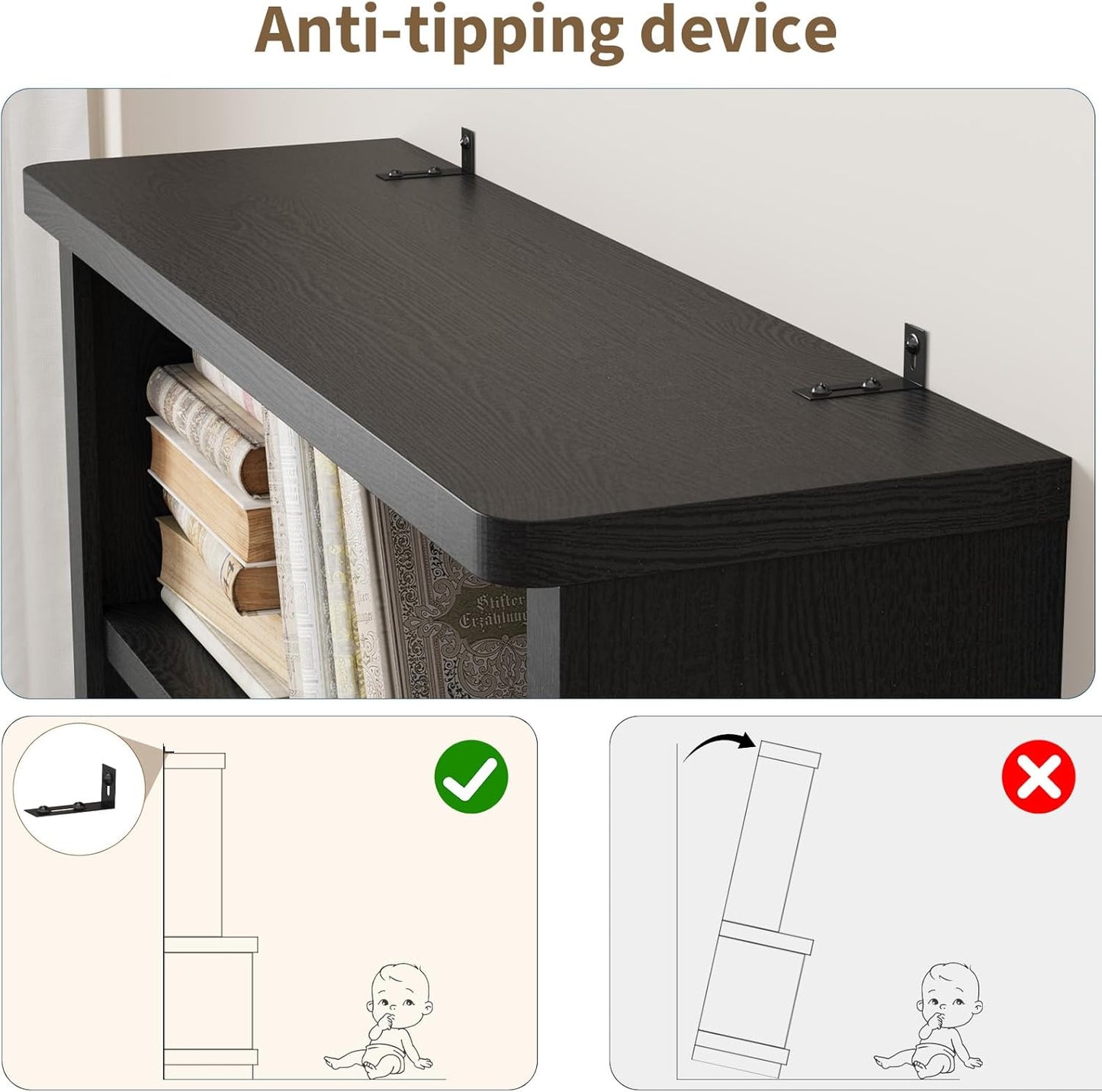 Rresyet 5 Tier Bookcase with Flip-Flop Design, 71" x 37" x 16" Wooden Book Shelf, Extra Bookshelf Storage Organizer, Display Standing Shelf Unit for Home Office, Living Room, Study Room (Black