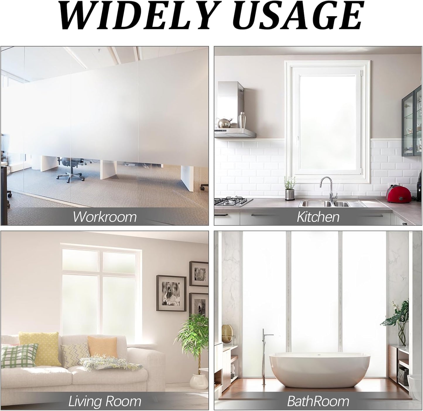 Window Privacy Film, Frosted Glass Static Cling Non-Adhesive Window Cover For Bathroom UV Sunlight Blocking Heat Control For Home Decorative Frosting Pure Matte White Size 17.5 x 78.74 Inches