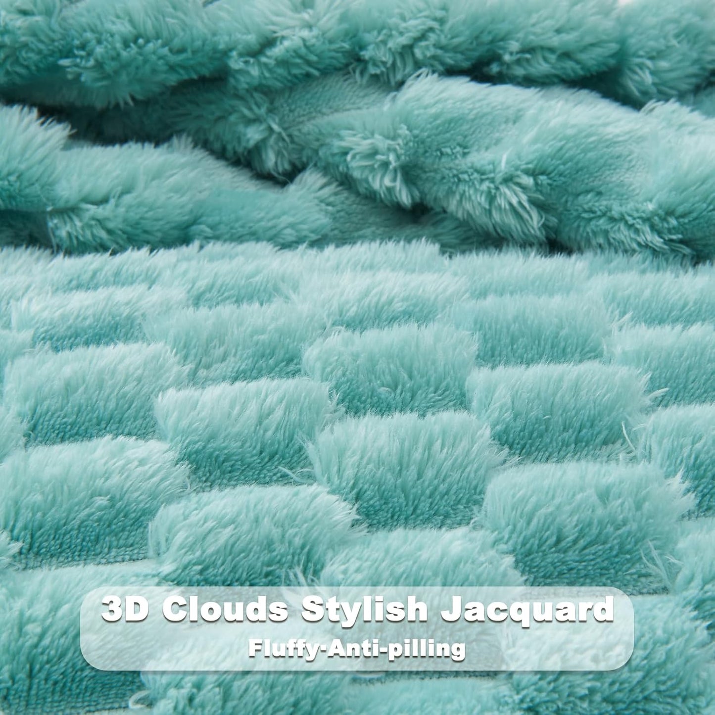 NEWCOSPLAY Super Soft Queen Blanket Sage Green Premium Silky Flannel Fleece 3D Clouds Stylish Jacquard Lightweight Bed Blanket All Season Use 350GSM (Sage Green, Queen(90"x90"))