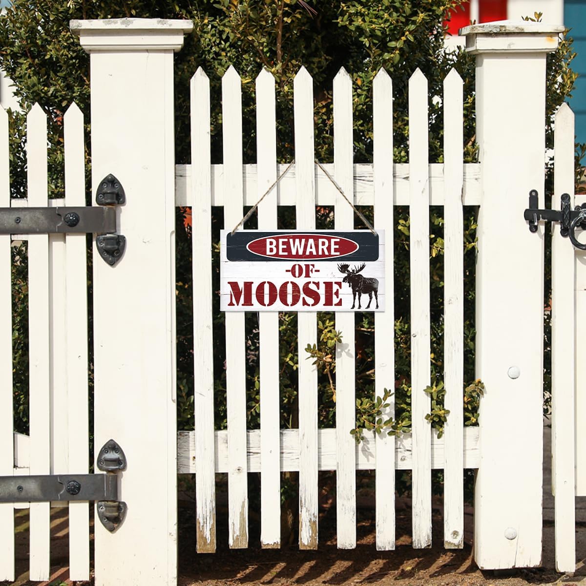 Vintage Moose Warning Sign - Decorative Wooden Plaque for Cabin, Lake House, Farmhouse Wall Decor