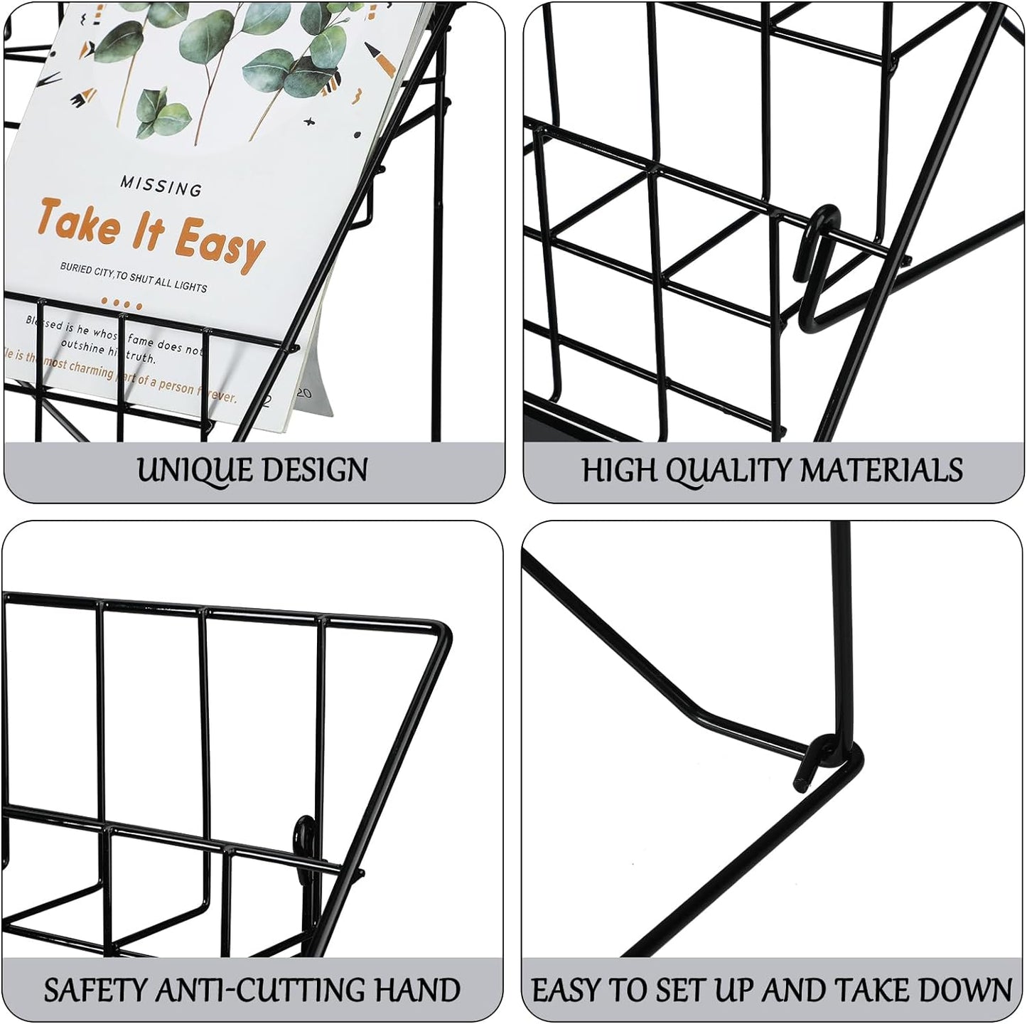 Queekay 6 Tier Wire Countertop Rack black Comic Book Holders Wide Wire Magazine Rack Tabletop Display Stand for Table Top Book Brochure Literature Comic Greeting Card Shelf Holder Stand
